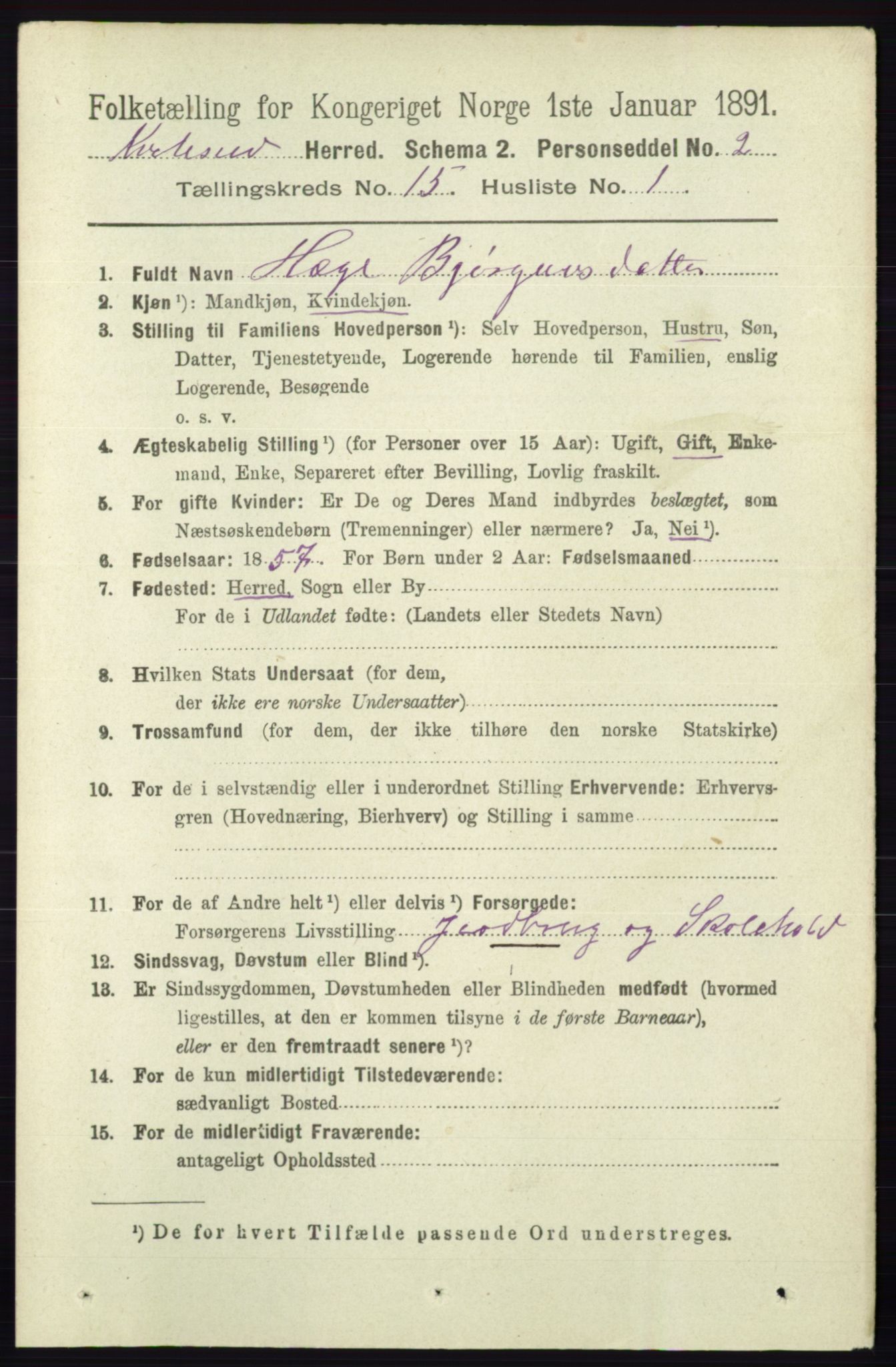 RA, 1891 census for 0829 Kviteseid, 1891, p. 3522