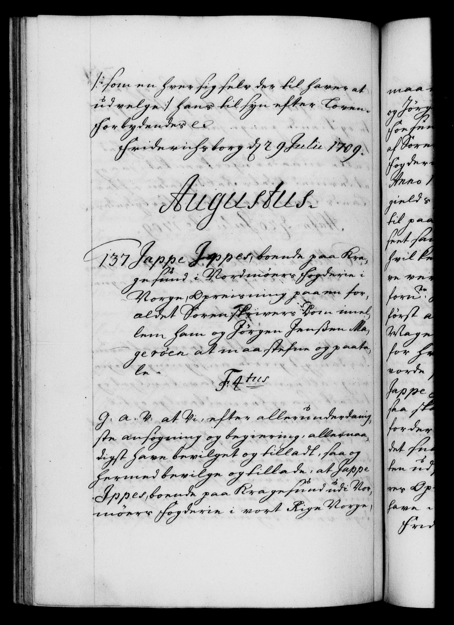 Danske Kanselli 1572-1799, AV/RA-EA-3023/F/Fc/Fca/Fcaa/L0020: Norske registre, 1708-1711, p. 254b