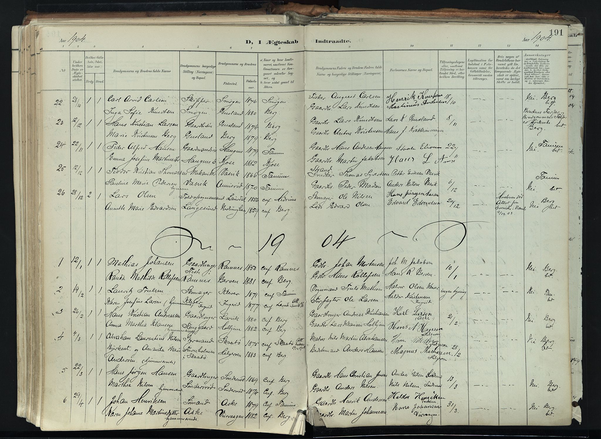 Brunlanes kirkebøker, SAKO/A-342/F/Fc/L0003: Parish register (official) no. III 3, 1900-1922, p. 191