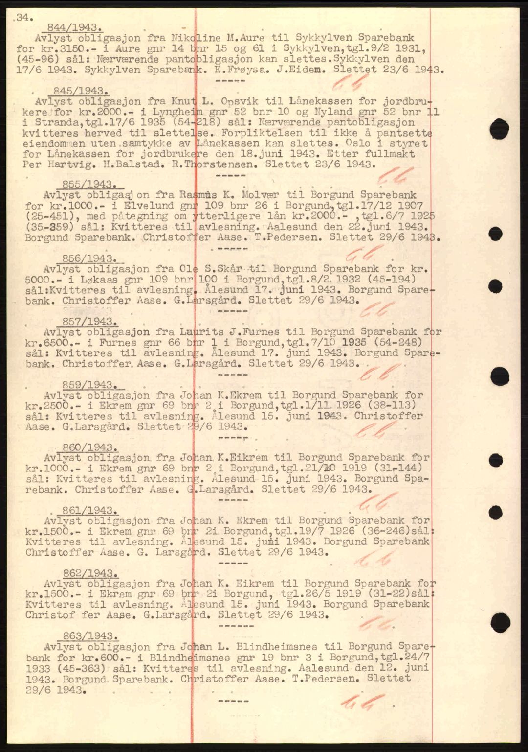 Nordre Sunnmøre sorenskriveri, SAT/A-0006/1/2/2C/2Ca: Mortgage book no. B1-6, 1938-1942, Diary no: : 844/1943