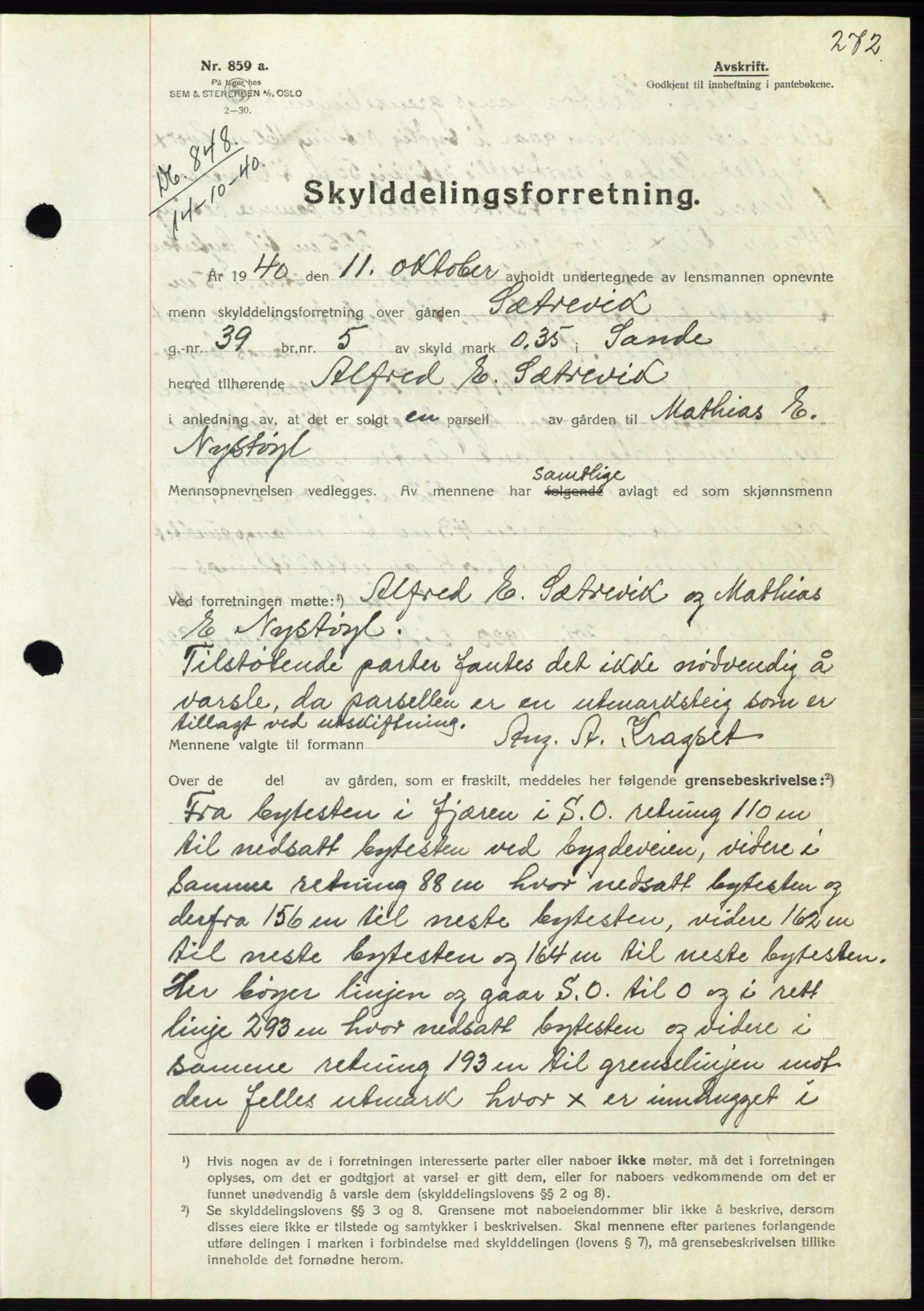 Søre Sunnmøre sorenskriveri, AV/SAT-A-4122/1/2/2C/L0070: Mortgage book no. 64, 1940-1941, Diary no: : 848/1940