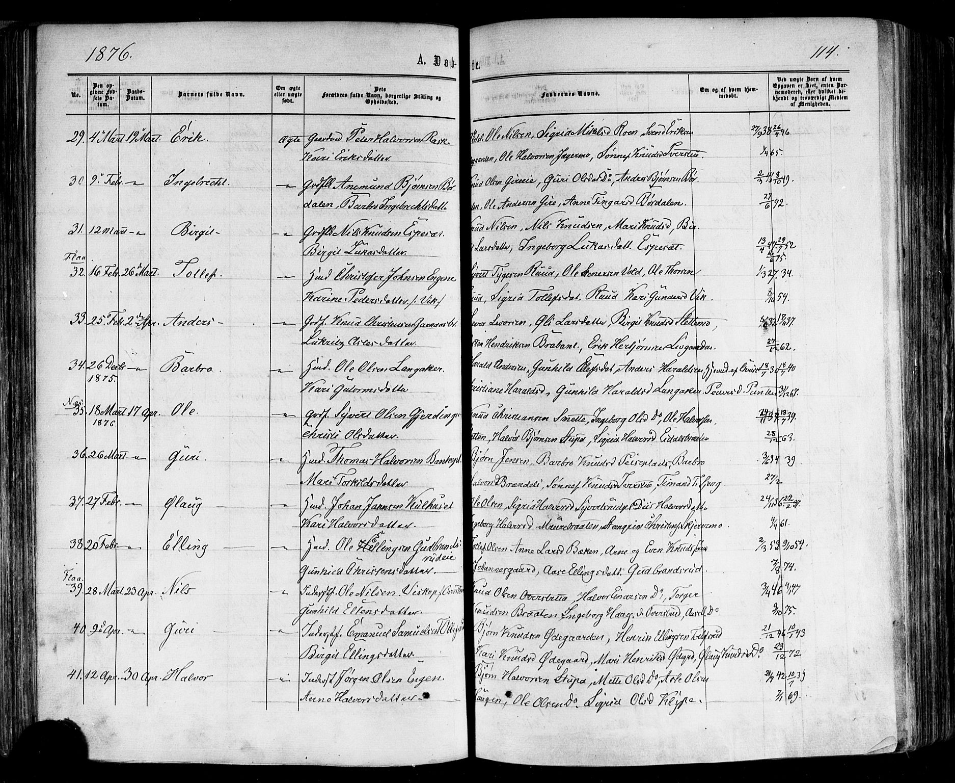 Nes kirkebøker, AV/SAKO-A-236/F/Fa/L0010: Parish register (official) no. 10, 1864-1880, p. 114