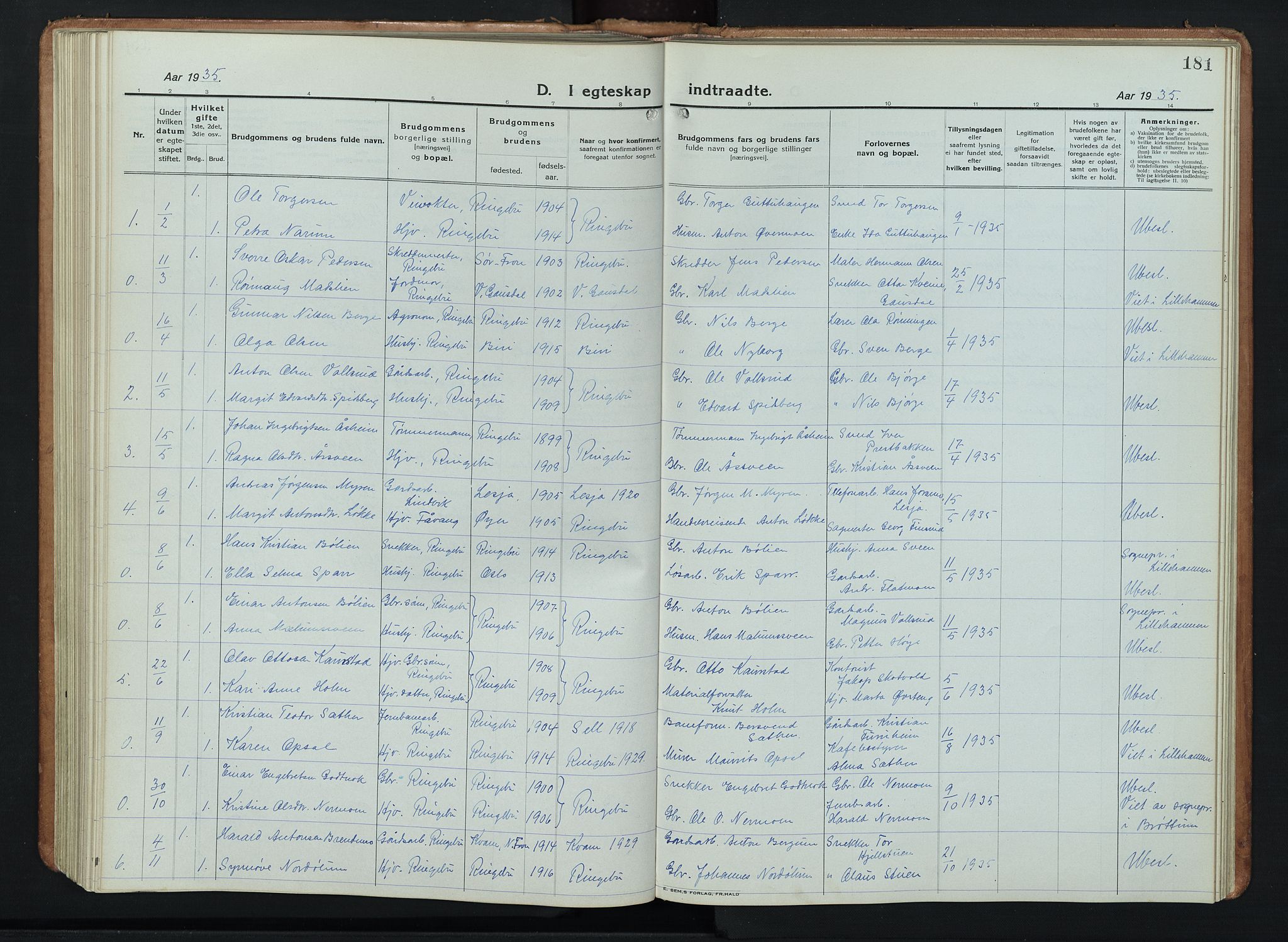 Ringebu prestekontor, SAH/PREST-082/H/Ha/Hab/L0011: Parish register (copy) no. 11, 1921-1943, p. 181