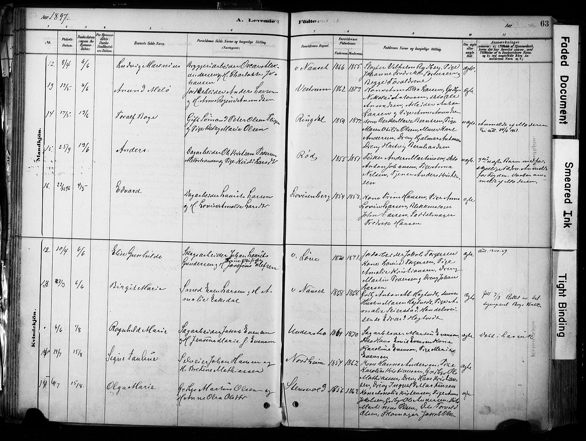 Hedrum kirkebøker, AV/SAKO-A-344/F/Fa/L0009: Parish register (official) no. I 9, 1881-1903, p. 63