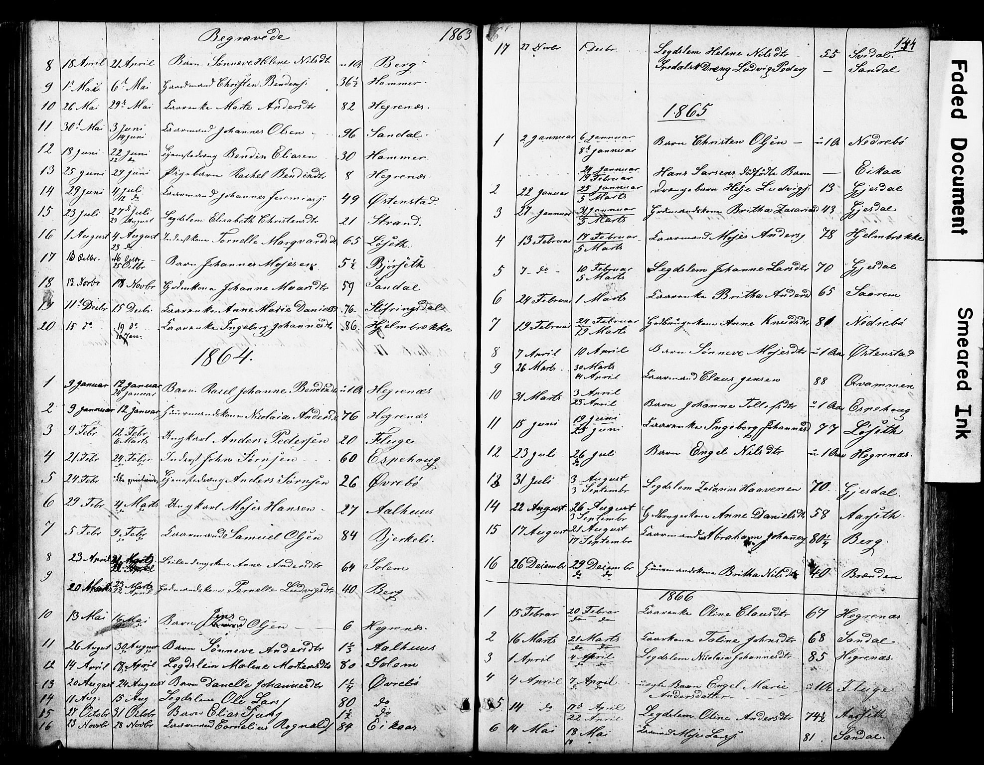 Jølster sokneprestembete, AV/SAB-A-80701/H/Hab/Haba/L0001: Parish register (copy) no. A 1, 1853-1894, p. 144