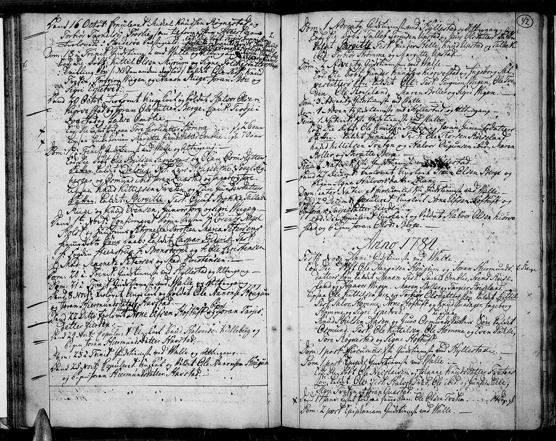 Valle sokneprestkontor, SAK/1111-0044/F/Fa/Fac/L0003: Parish register (official) no. A 3, 1776-1790, p. 42