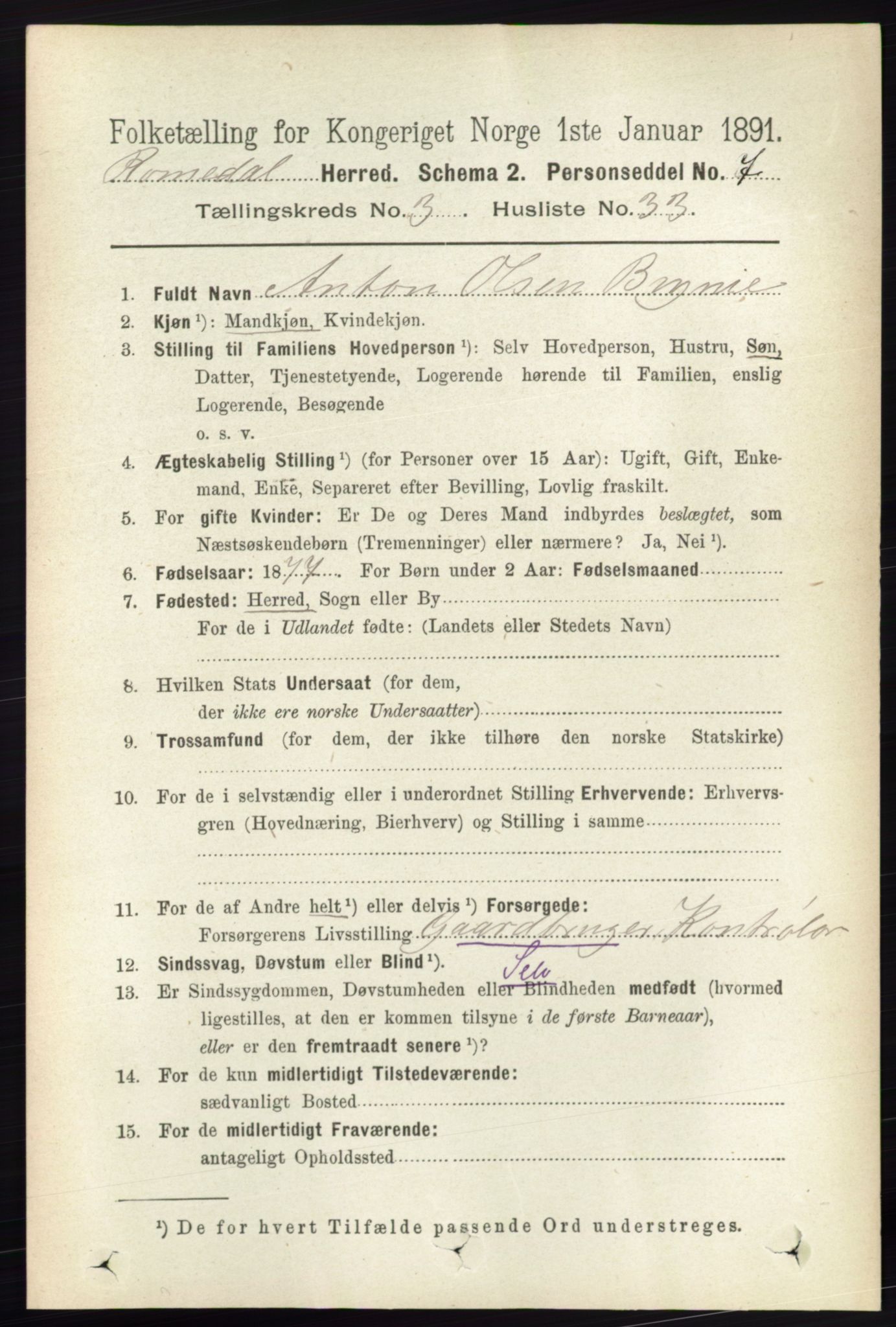 RA, 1891 census for 0416 Romedal, 1891, p. 1602