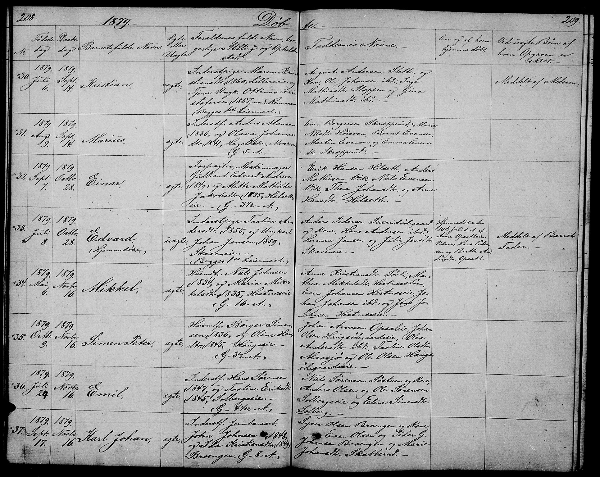 Stange prestekontor, AV/SAH-PREST-002/L/L0005: Parish register (copy) no. 5, 1861-1881, p. 208-209