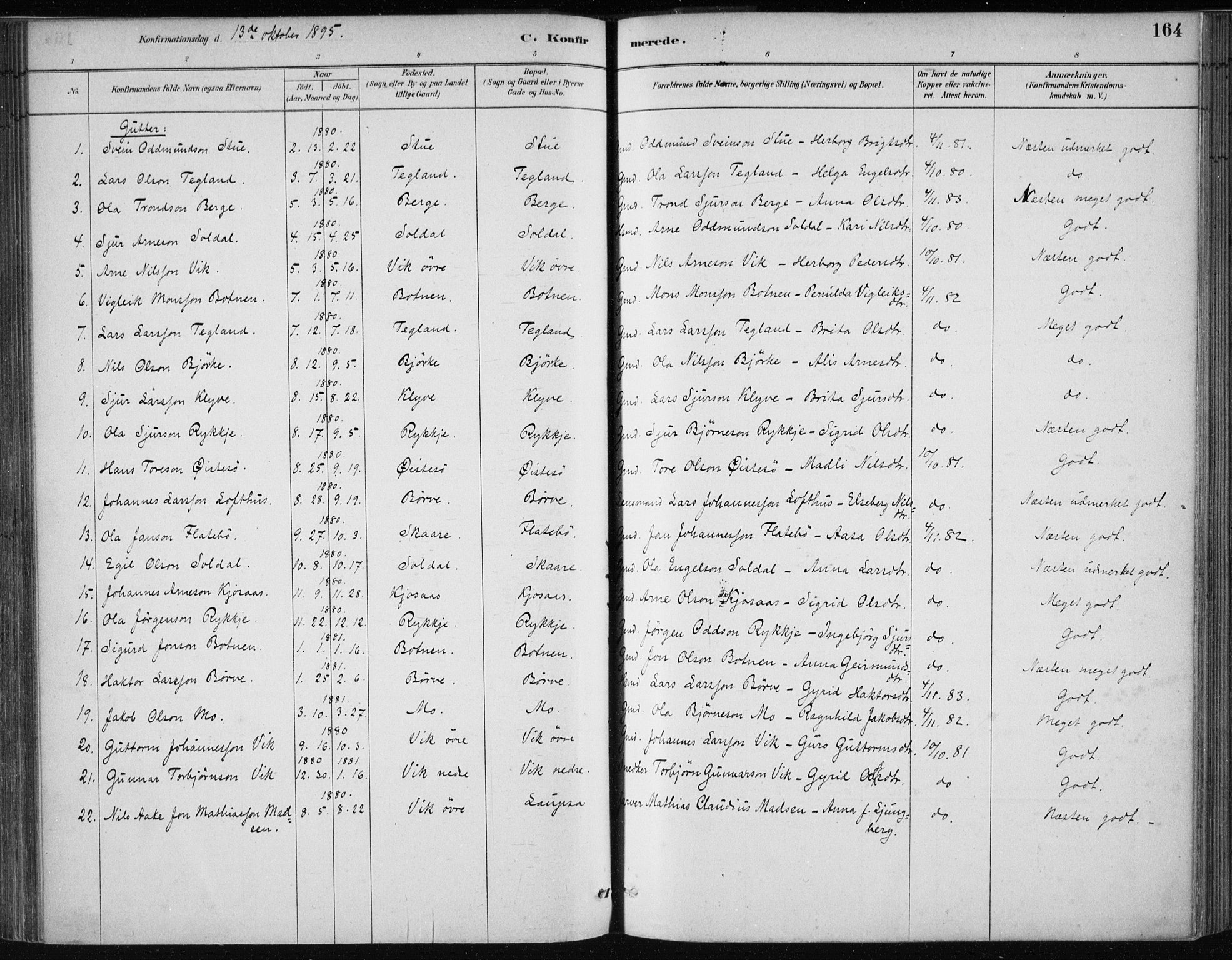 Kvam sokneprestembete, SAB/A-76201/H/Haa: Parish register (official) no. C  1, 1880-1906, p. 164