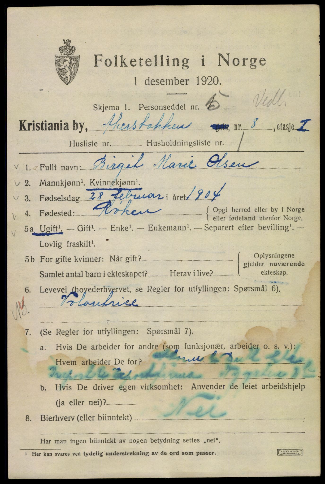 SAO, 1920 census for Kristiania, 1920, p. 137031