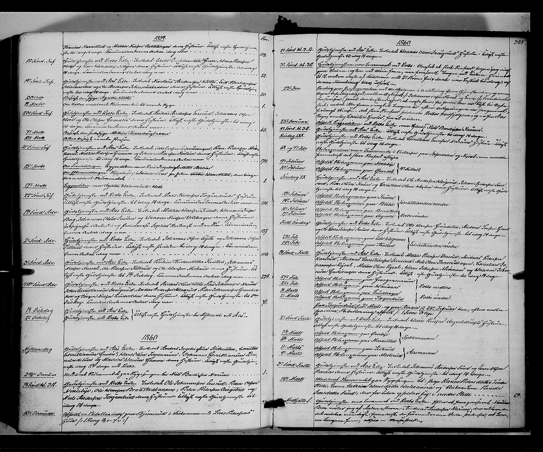 Vestre Toten prestekontor, SAH/PREST-108/H/Ha/Haa/L0006: Parish register (official) no. 6, 1856-1861, p. 385