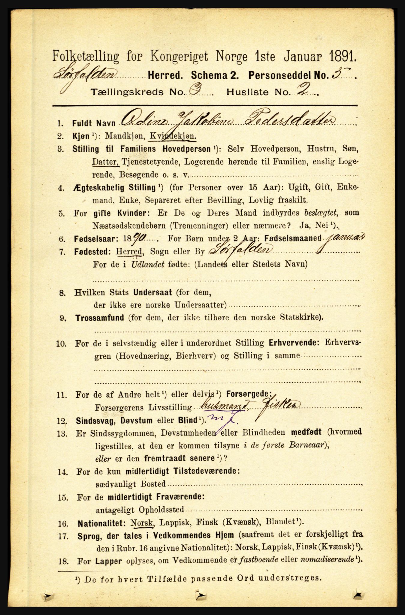 RA, 1891 census for 1845 Sørfold, 1891, p. 465