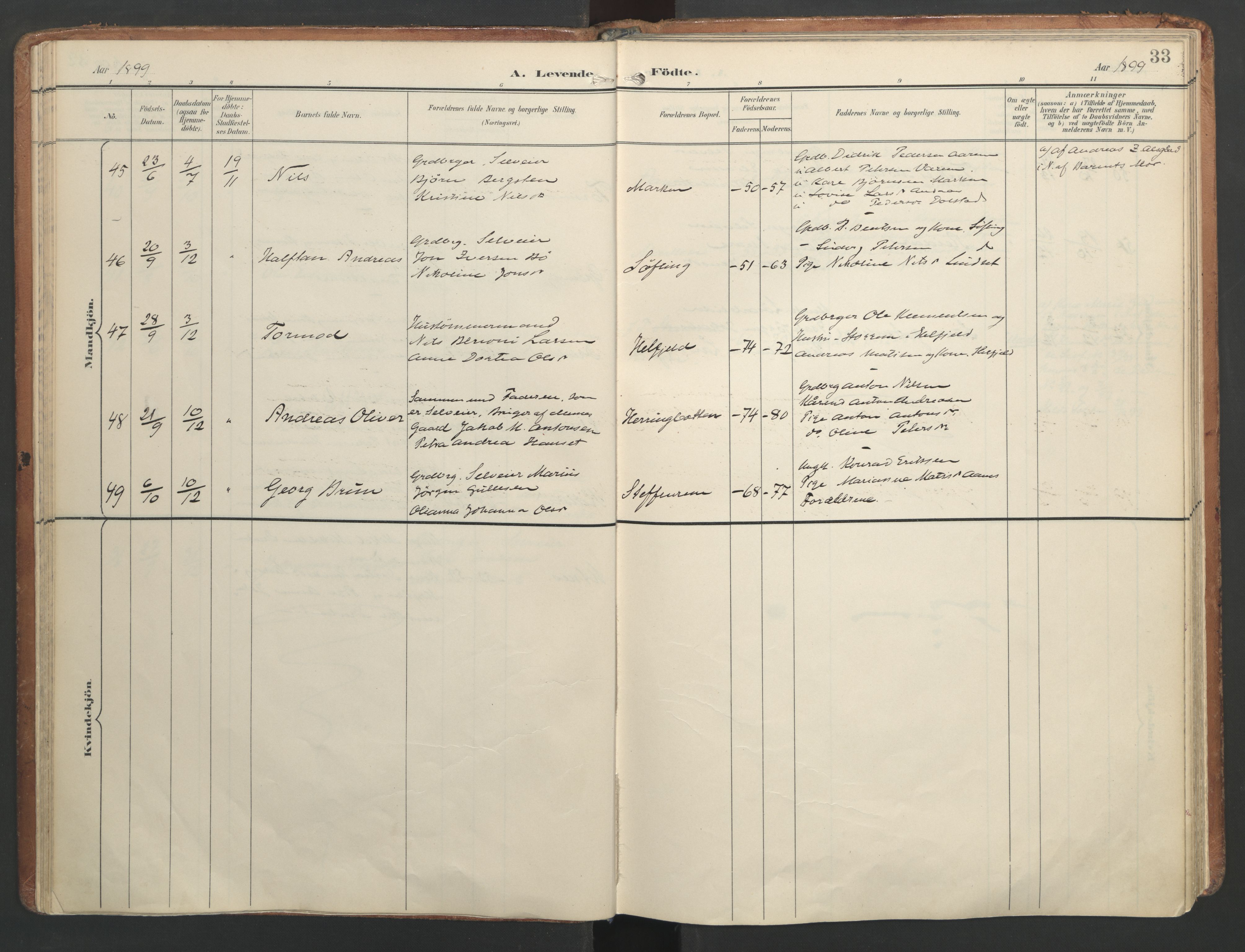 Ministerialprotokoller, klokkerbøker og fødselsregistre - Nordland, AV/SAT-A-1459/820/L0297: Parish register (official) no. 820A18, 1897-1917, p. 33