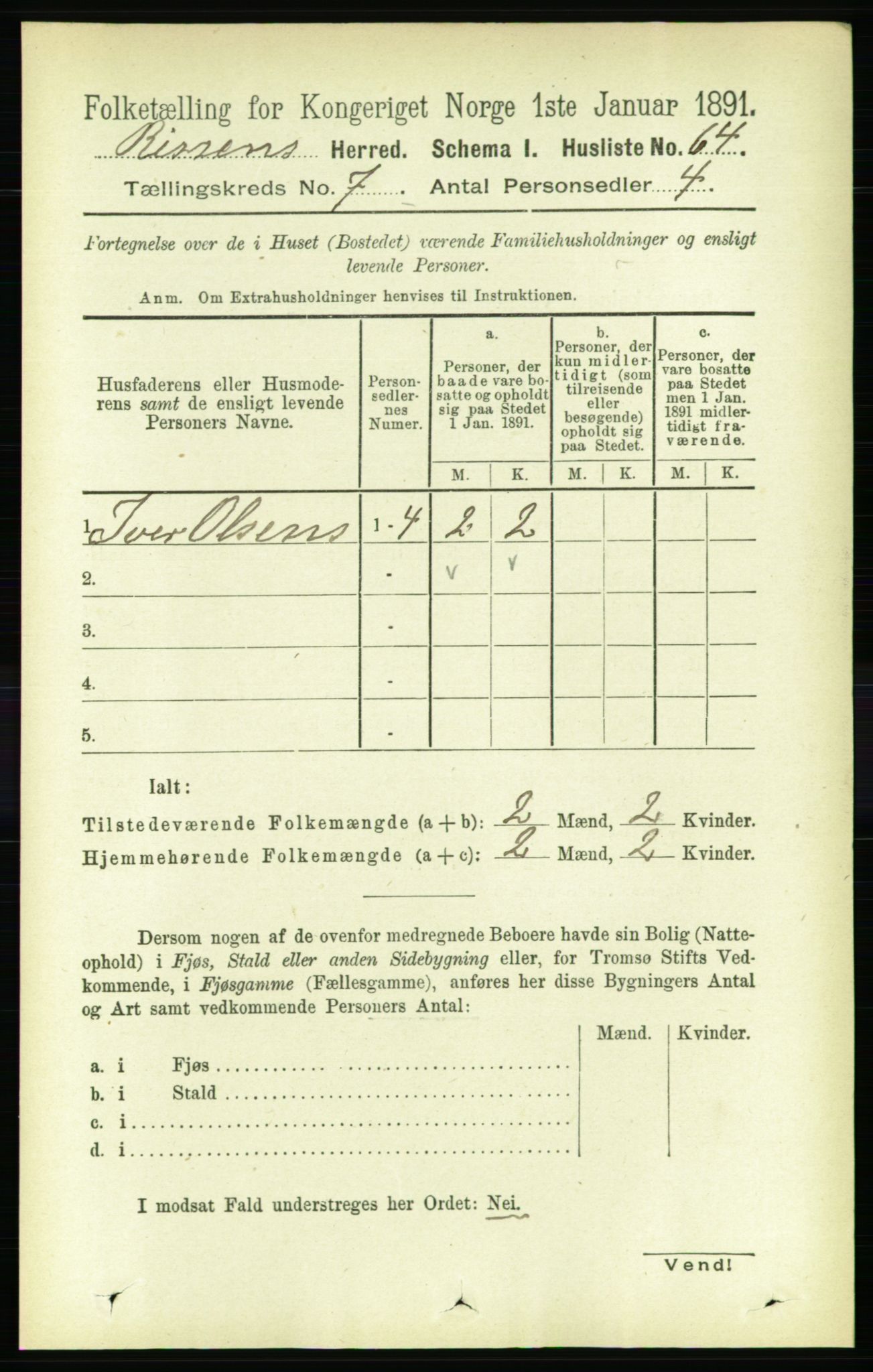 RA, 1891 census for 1624 Rissa, 1891, p. 3960