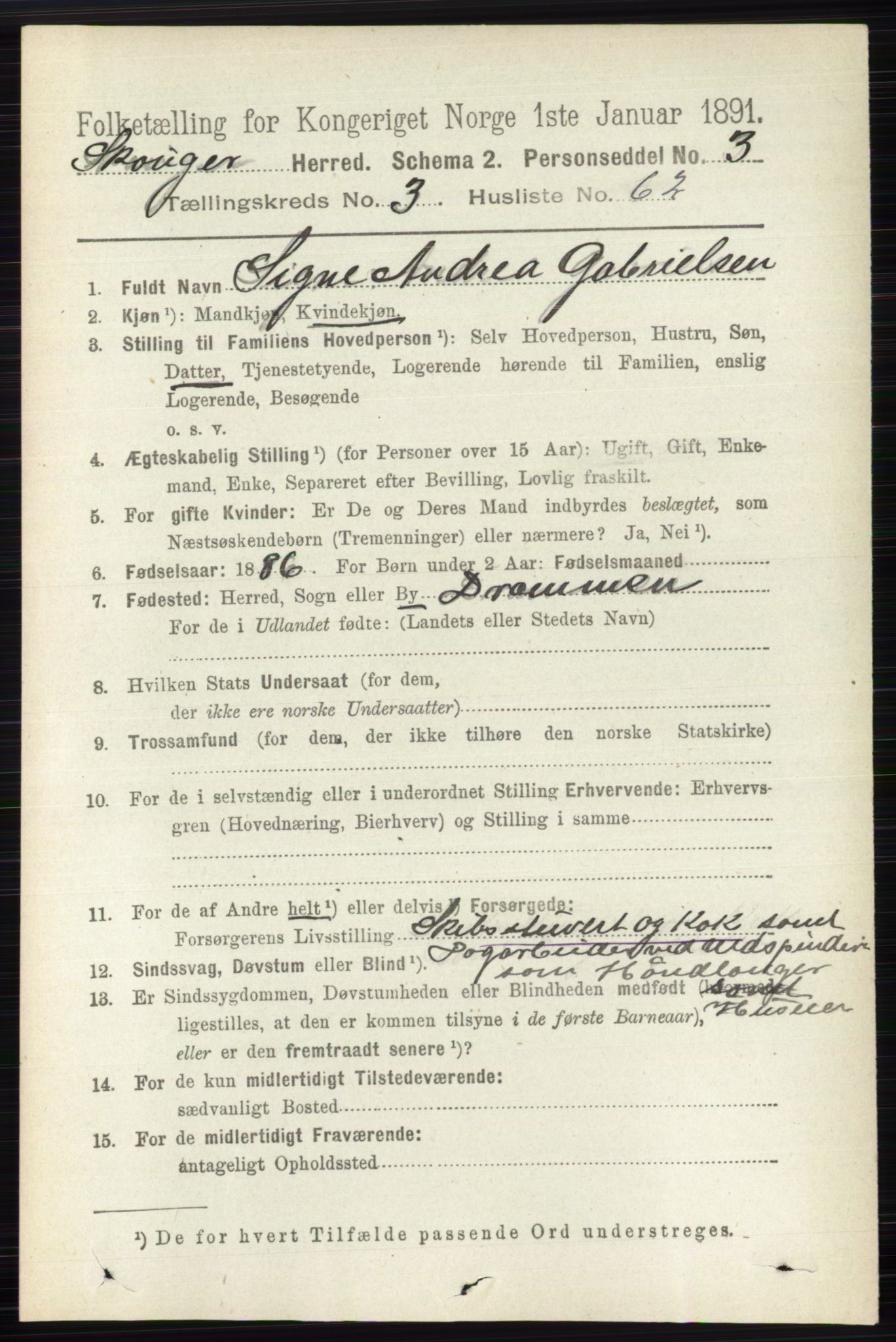 RA, 1891 census for 0712 Skoger, 1891, p. 2140