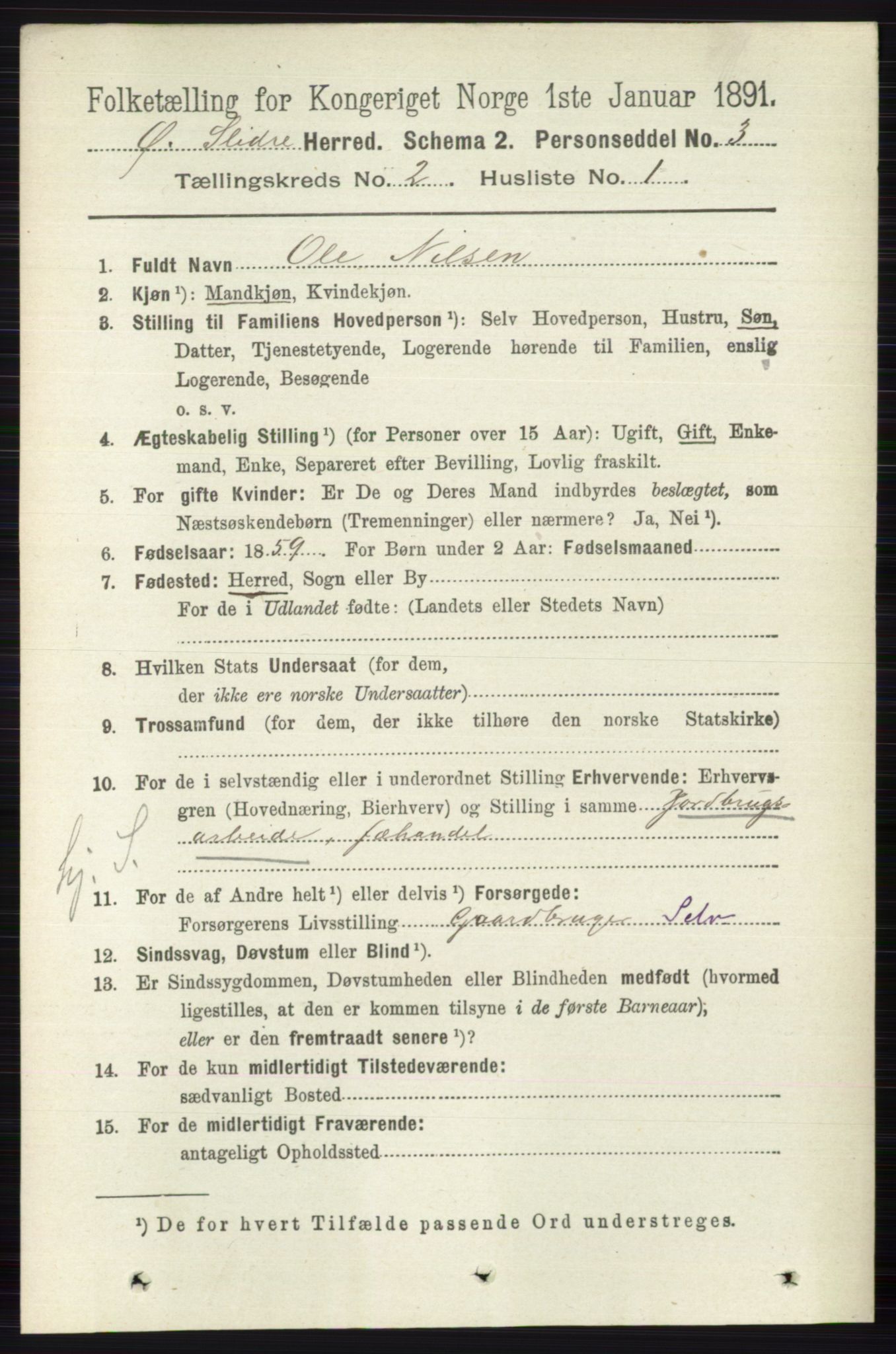 RA, 1891 census for 0544 Øystre Slidre, 1891, p. 275