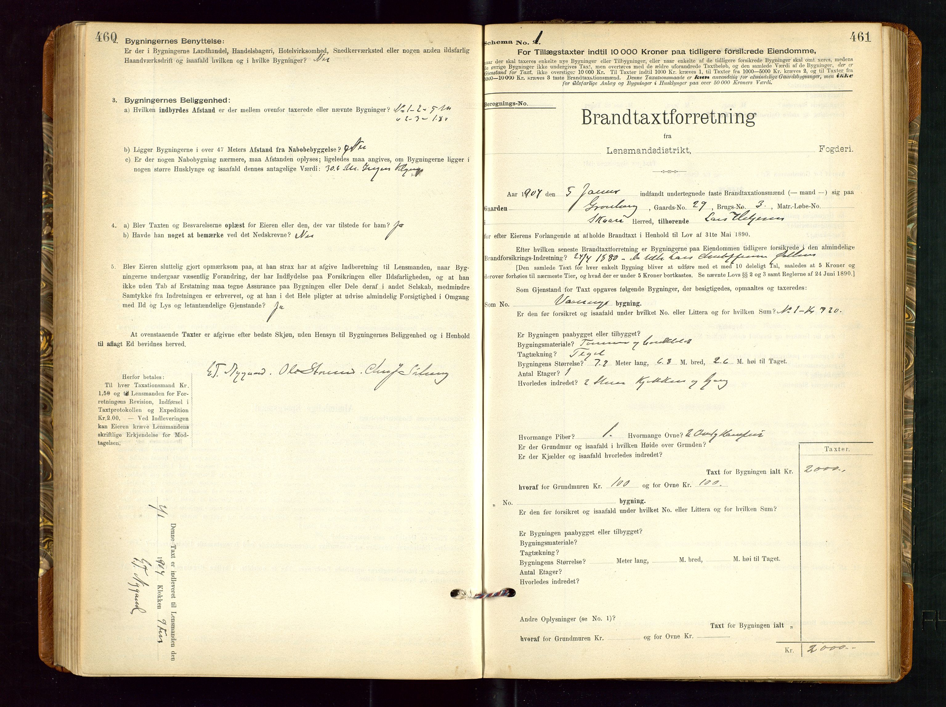 Torvestad lensmannskontor, SAST/A-100307/1/Gob/L0002: "Brandtakstprotokol for Lensmanden i Torvestad", 1900-1905, p. 460-461