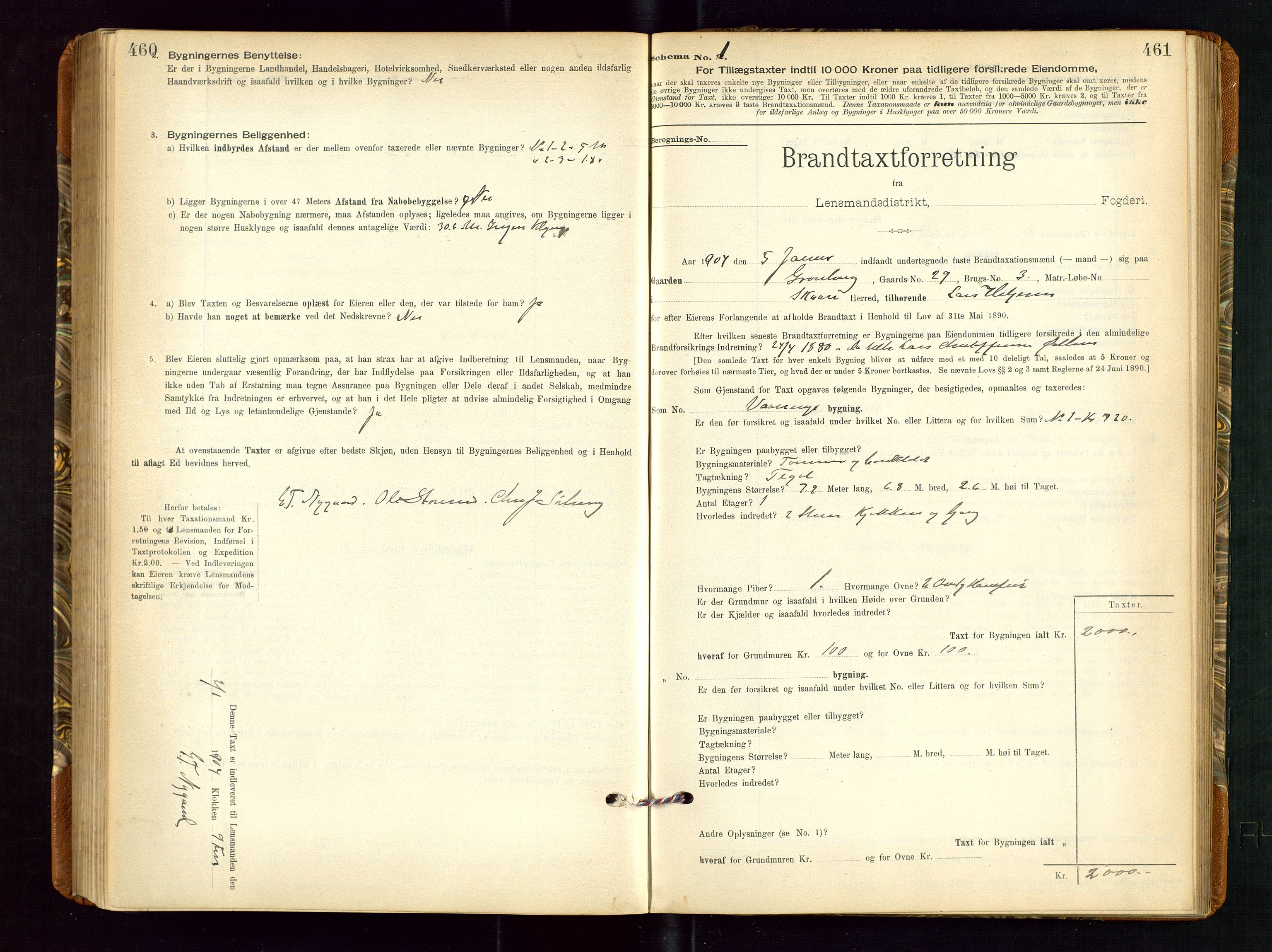 Torvestad lensmannskontor, AV/SAST-A-100307/1/Gob/L0002: "Brandtakstprotokol for Lensmanden i Torvestad", 1900-1905, p. 460-461