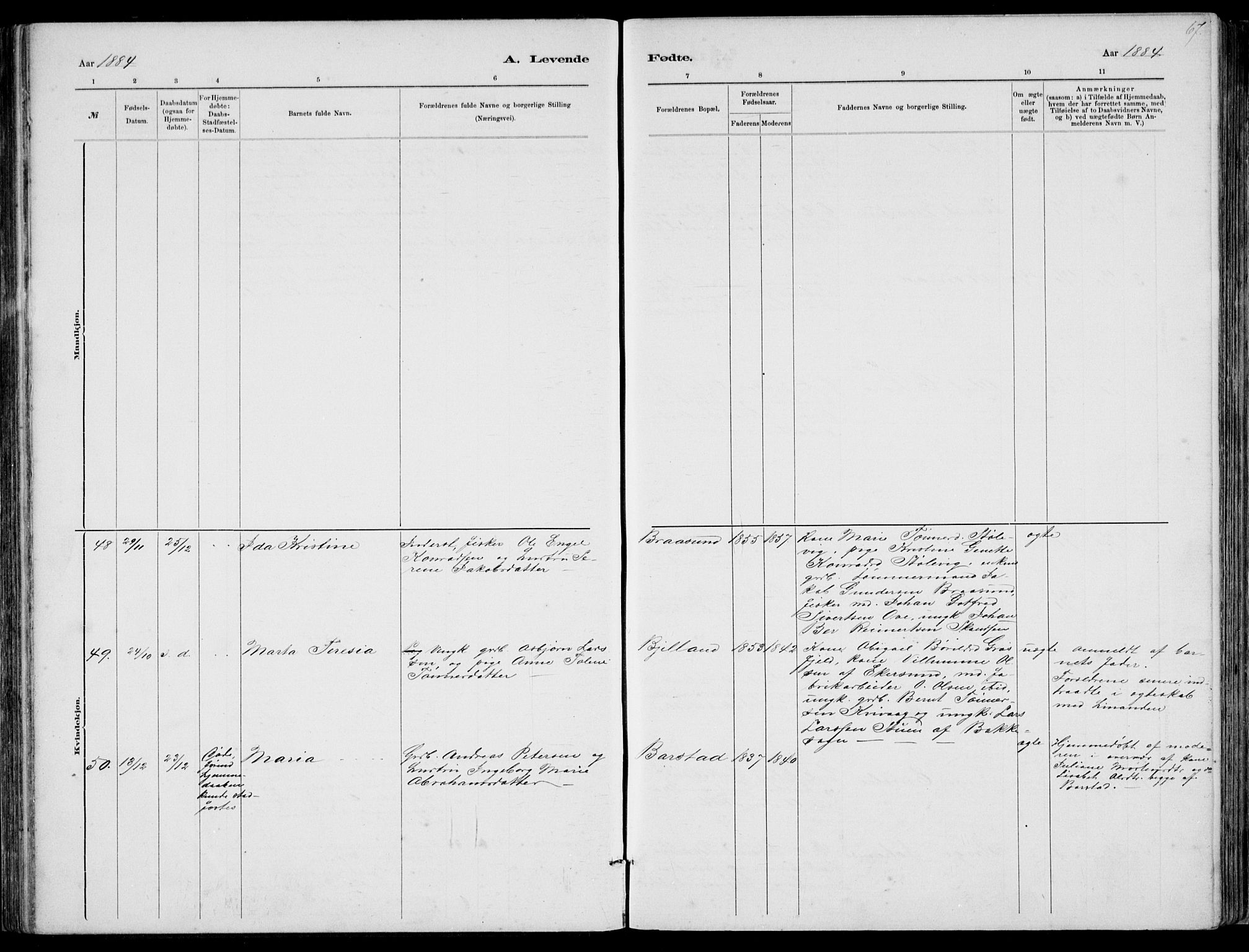 Sokndal sokneprestkontor, AV/SAST-A-101808: Parish register (copy) no. B 4, 1880-1891, p. 67