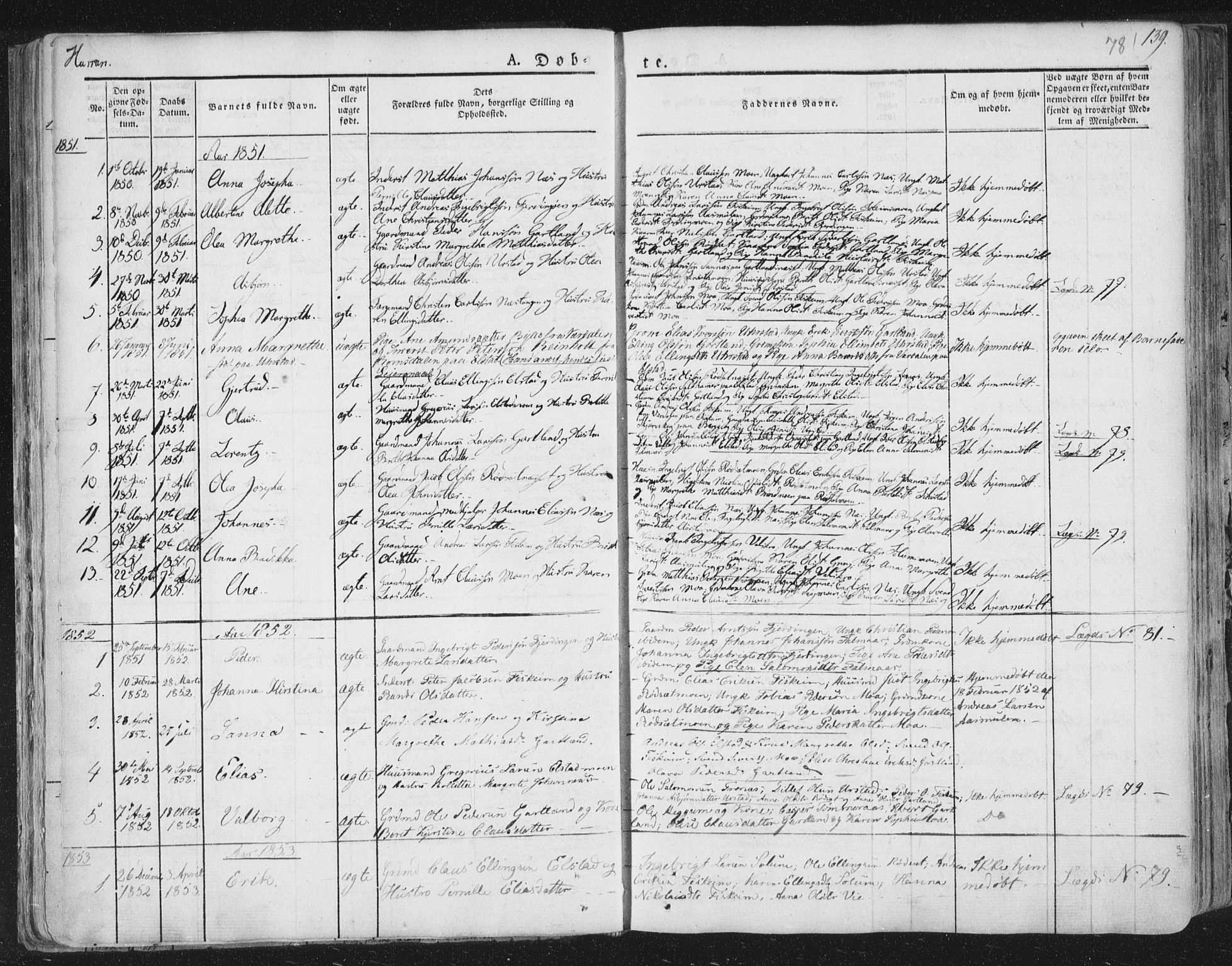 Ministerialprotokoller, klokkerbøker og fødselsregistre - Nord-Trøndelag, AV/SAT-A-1458/758/L0513: Parish register (official) no. 758A02 /3, 1839-1868, p. 78