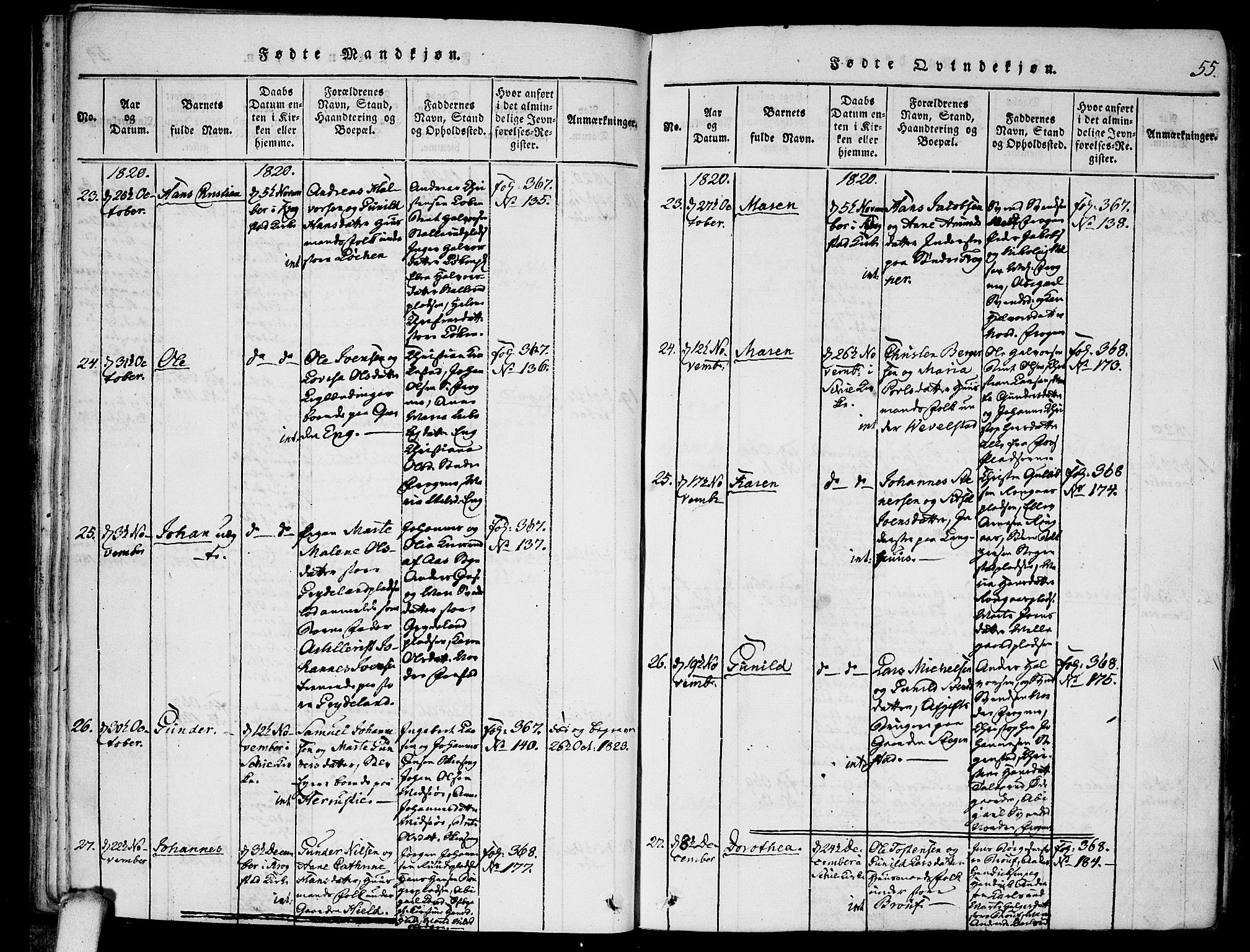 Kråkstad prestekontor Kirkebøker, SAO/A-10125a/F/Fa/L0003: Parish register (official) no. I 3, 1813-1824, p. 55