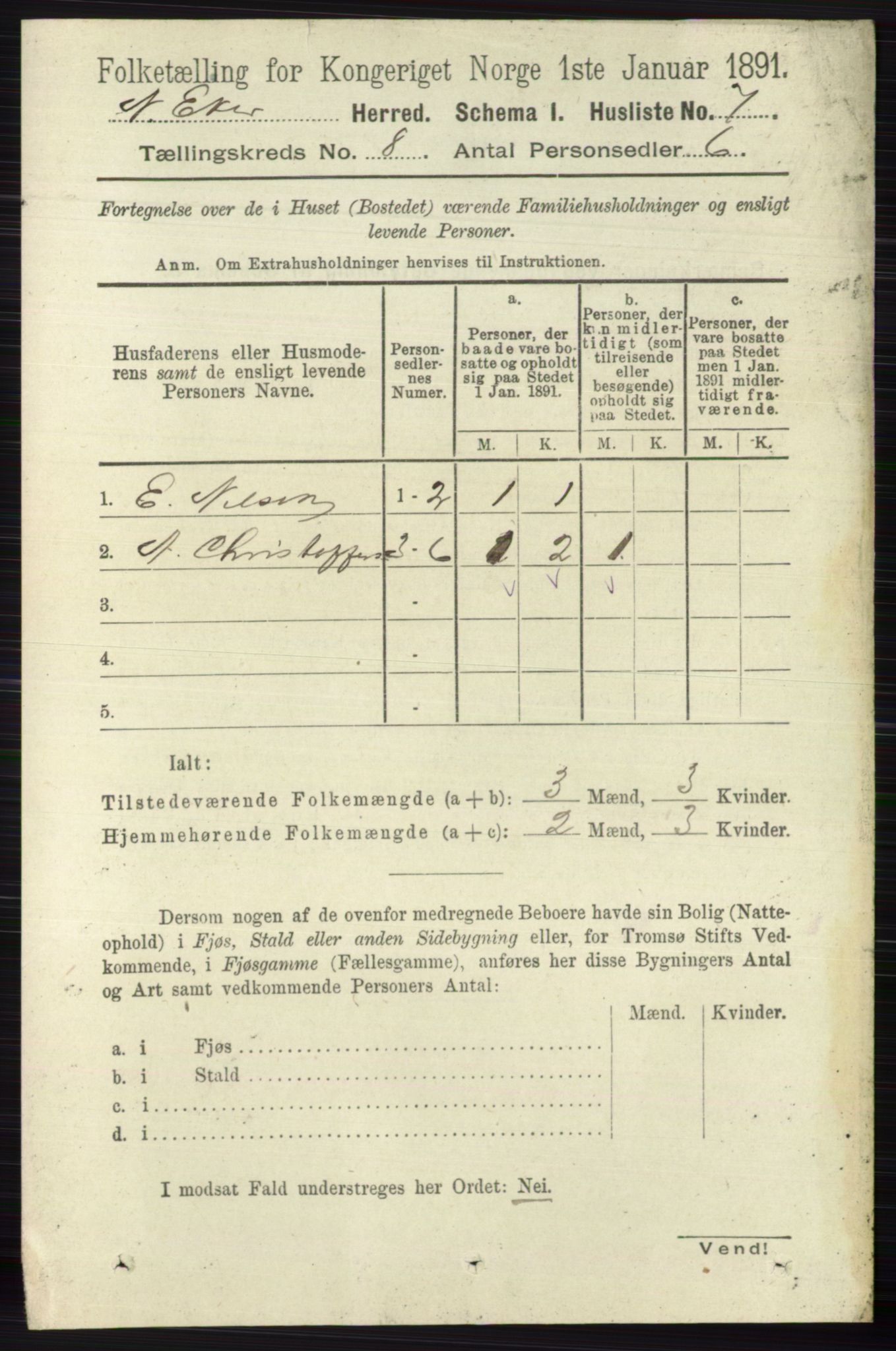 RA, 1891 census for 0625 Nedre Eiker, 1891, p. 3903