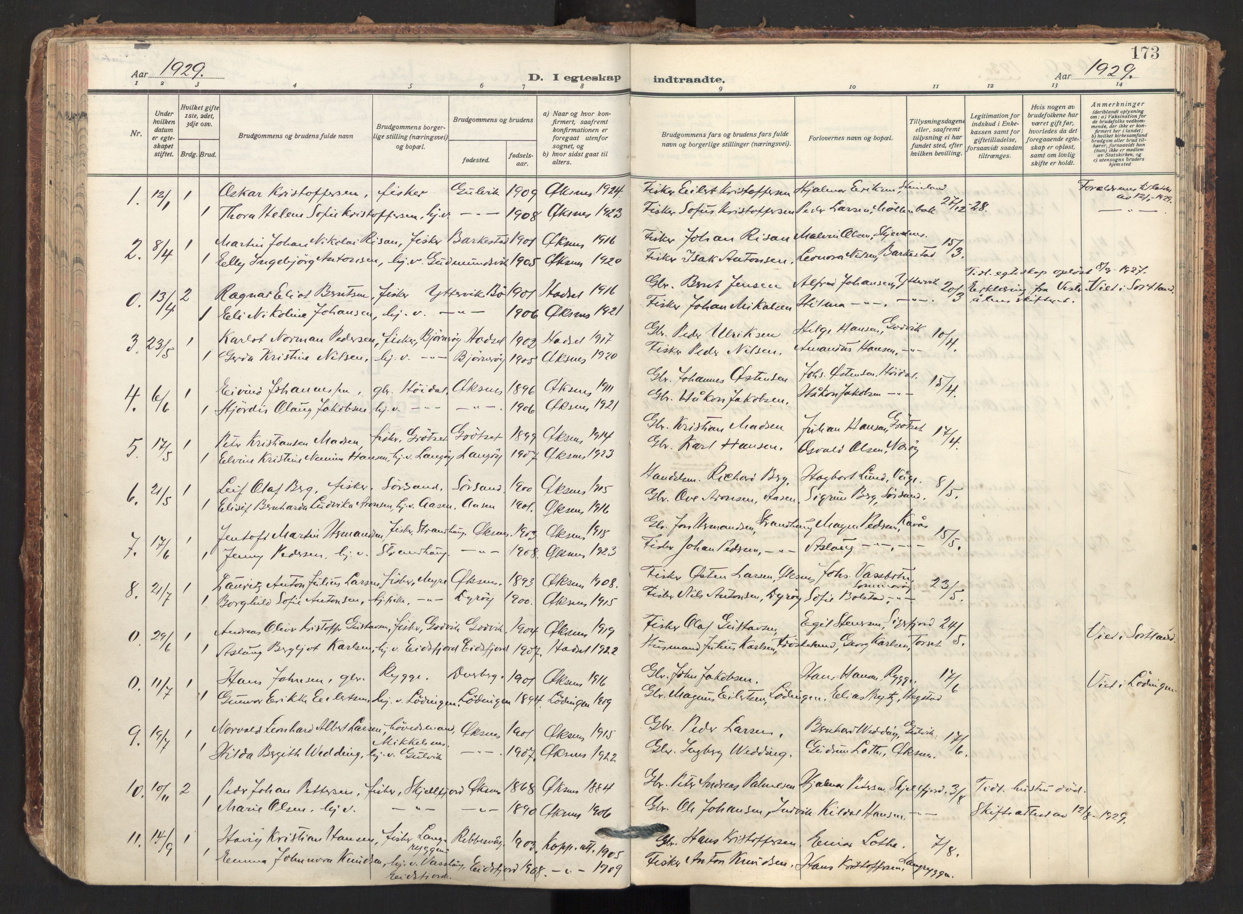 Ministerialprotokoller, klokkerbøker og fødselsregistre - Nordland, AV/SAT-A-1459/893/L1344: Parish register (official) no. 893A16, 1929-1946, p. 173