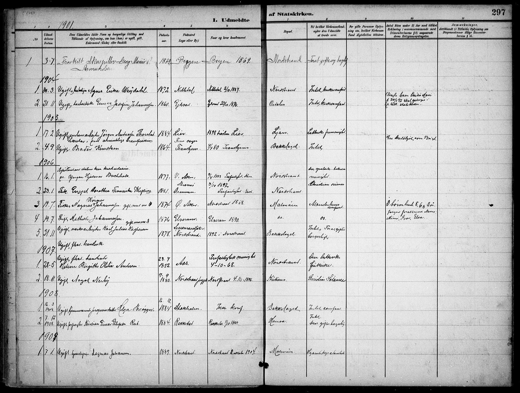 Nordstrand prestekontor Kirkebøker, SAO/A-10362a/F/Fa/L0001: Parish register (official) no. I 1, 1900-1914, p. 297