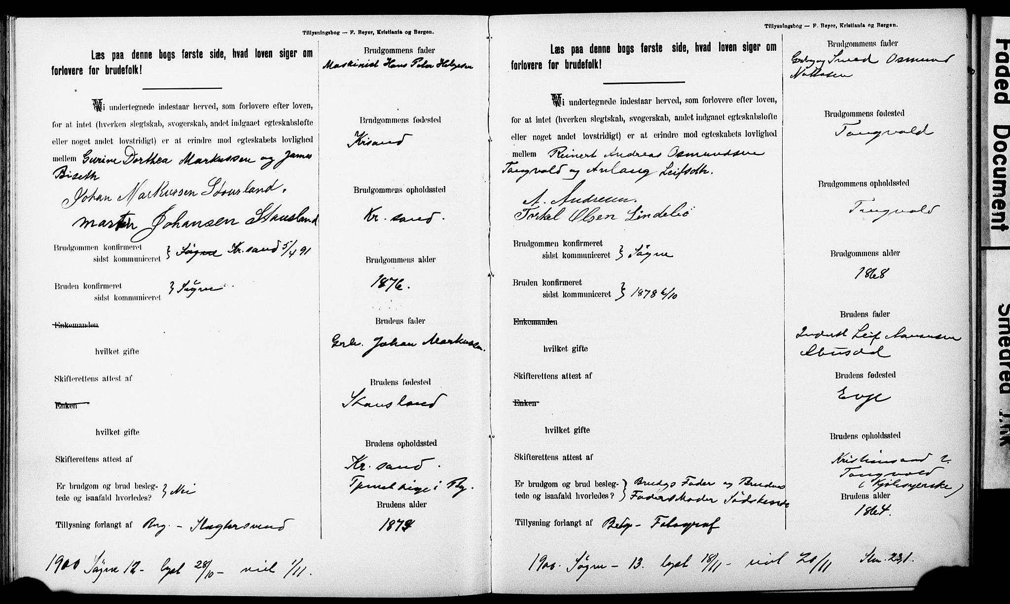 Ullensaker prestekontor Kirkebøker, AV/SAO-A-10236a/H/Ha/L0001: Banns register no. 1, 1892-1910