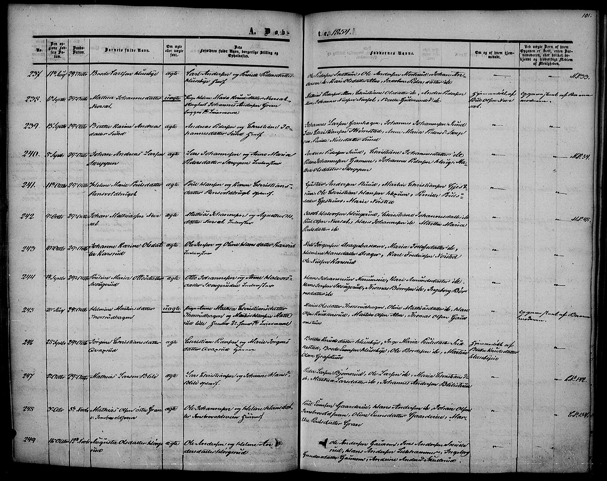 Vestre Toten prestekontor, AV/SAH-PREST-108/H/Ha/Haa/L0005: Parish register (official) no. 5, 1850-1855, p. 101