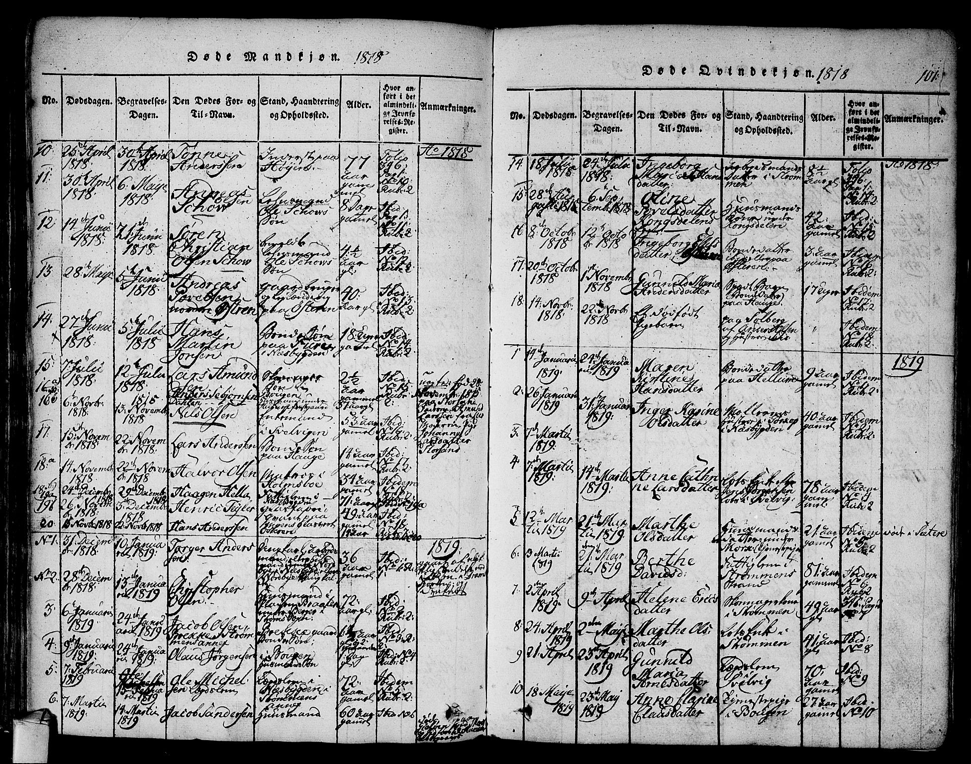 Hurum kirkebøker, AV/SAKO-A-229/F/Fa/L0009: Parish register (official) no. 9, 1816-1826, p. 101