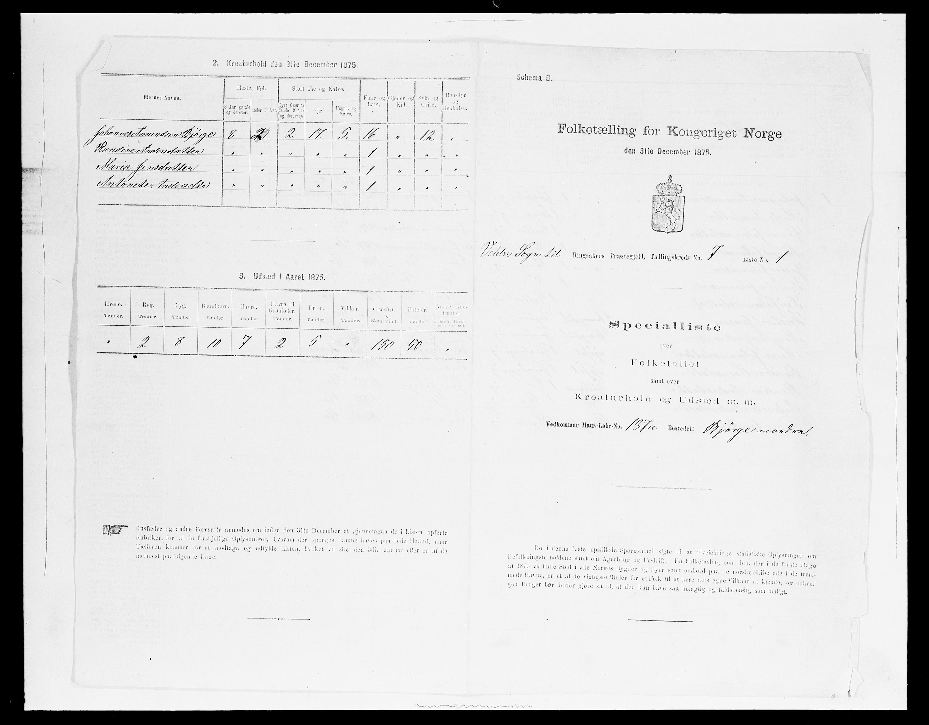 SAH, 1875 census for 0412P Ringsaker, 1875, p. 1404