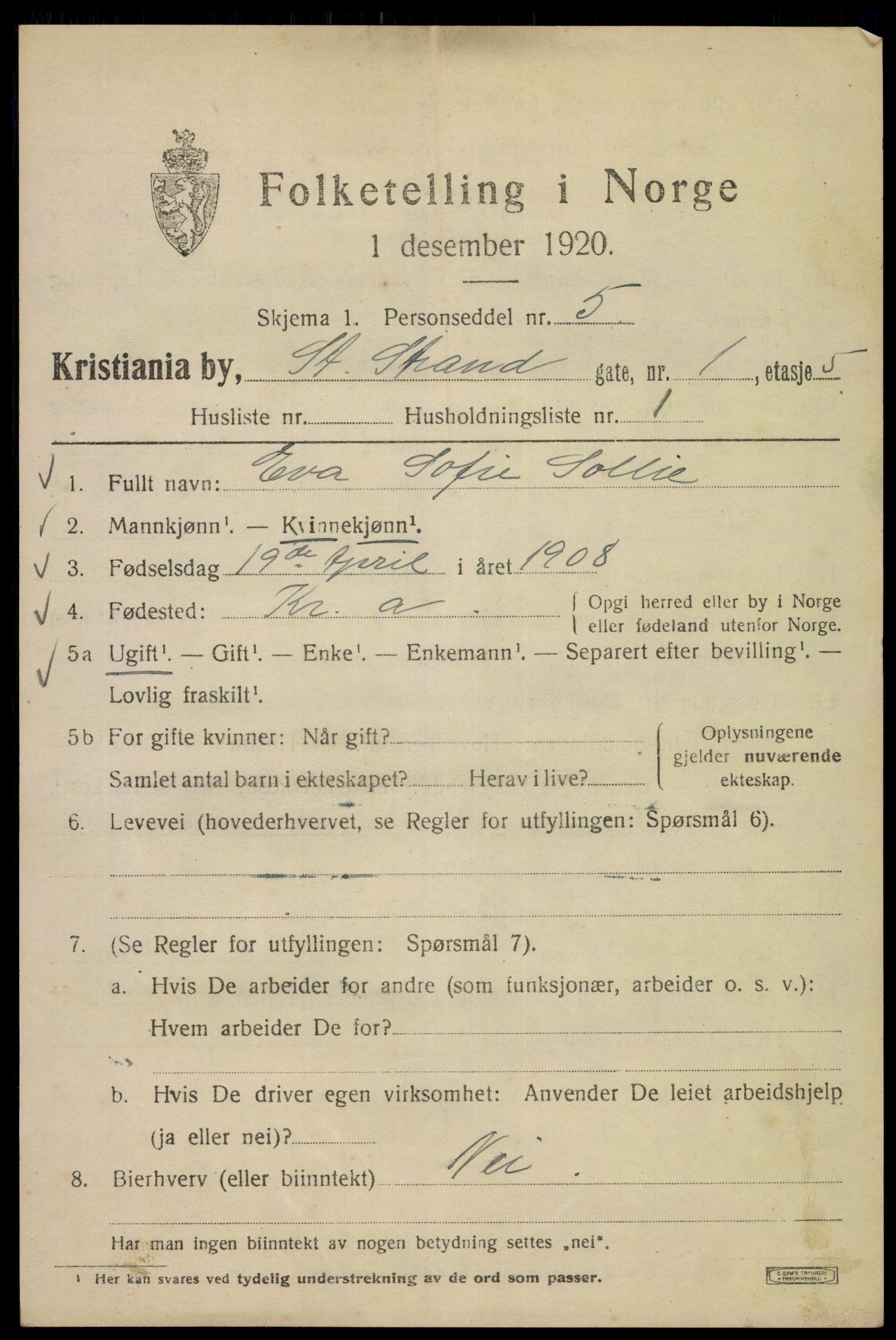 SAO, 1920 census for Kristiania, 1920, p. 547819