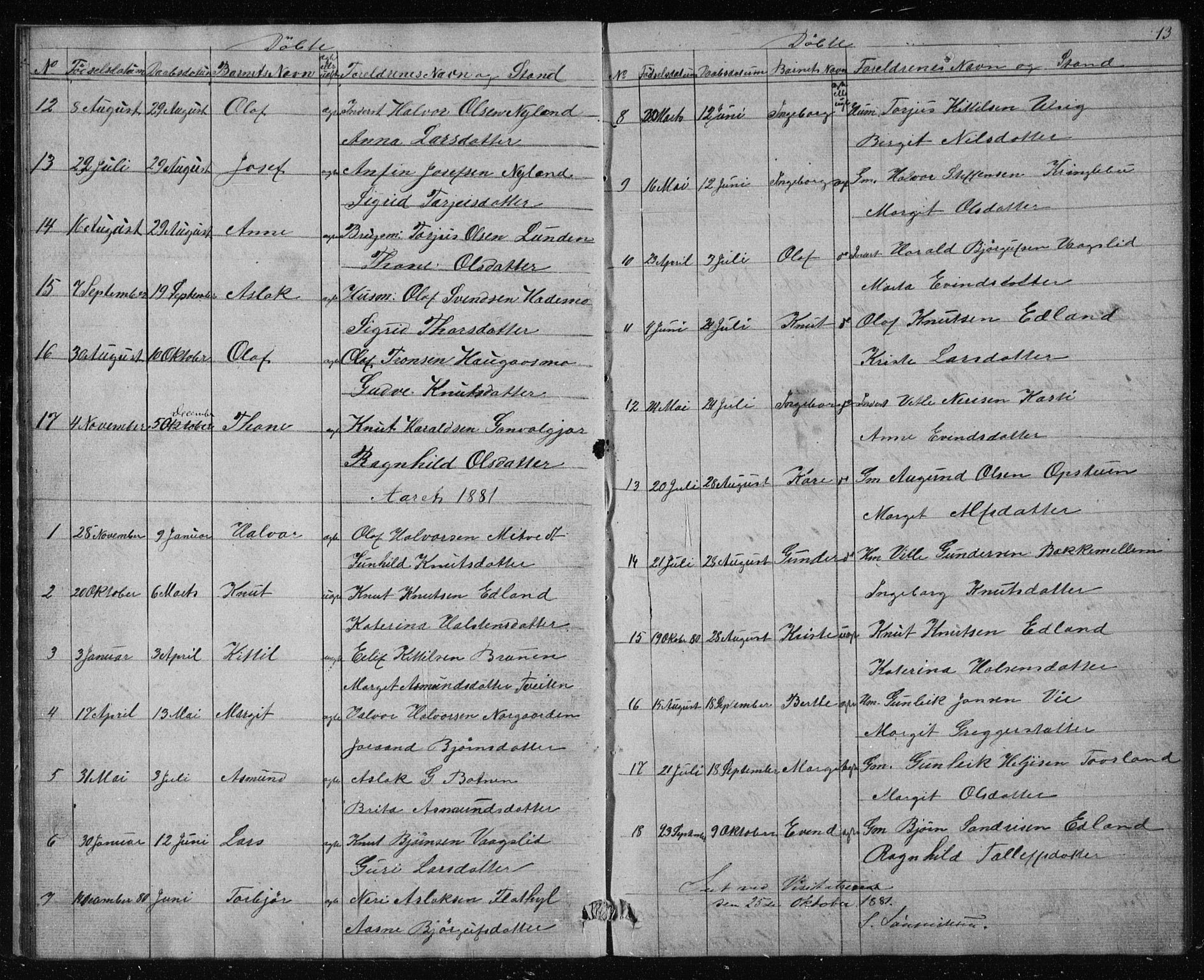 Vinje kirkebøker, SAKO/A-312/G/Gc/L0001: Parish register (copy) no. III 1, 1850-1893, p. 13