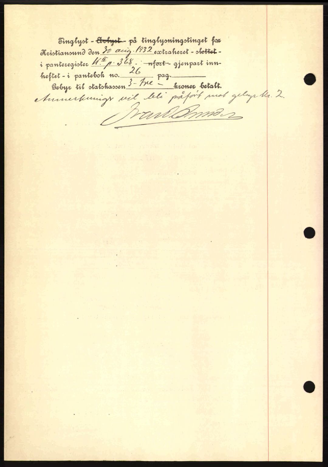 Kristiansund byfogd, AV/SAT-A-4587/A/27: Mortgage book no. 26, 1931-1933, Deed date: 30.08.1932