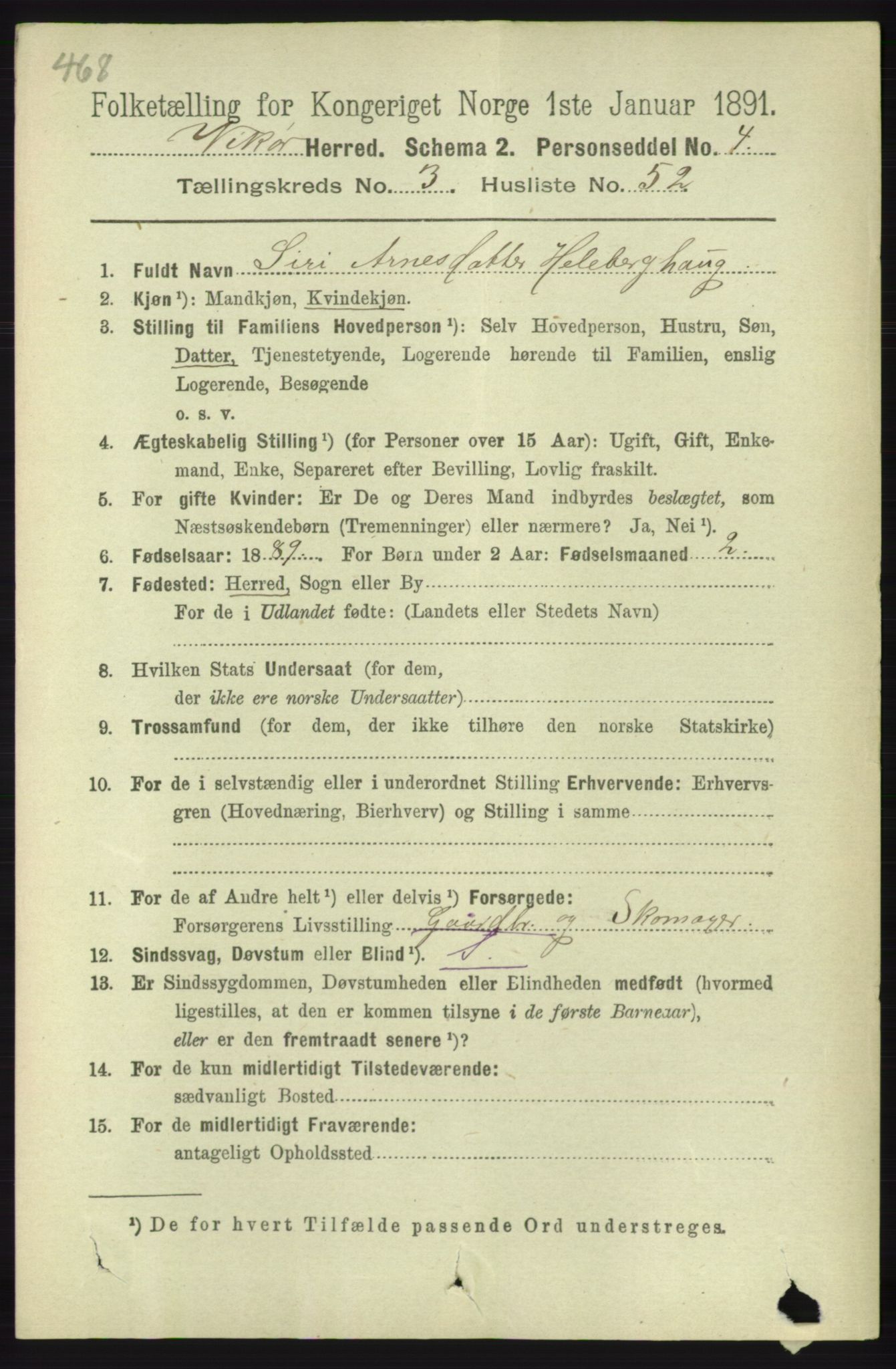 RA, 1891 census for 1238 Vikør, 1891, p. 1032