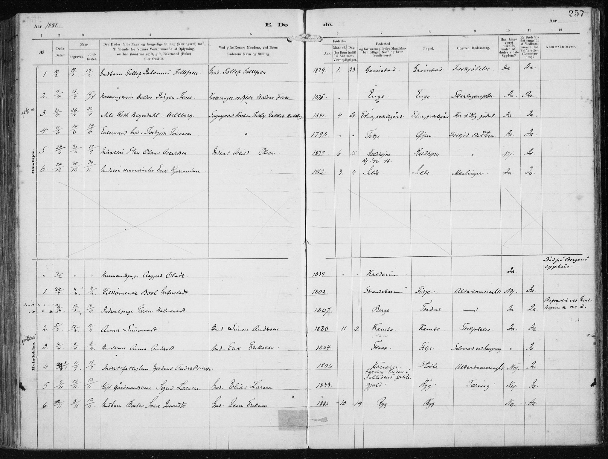 Etne sokneprestembete, AV/SAB-A-75001/H/Haa: Parish register (official) no. B  1, 1879-1919, p. 257