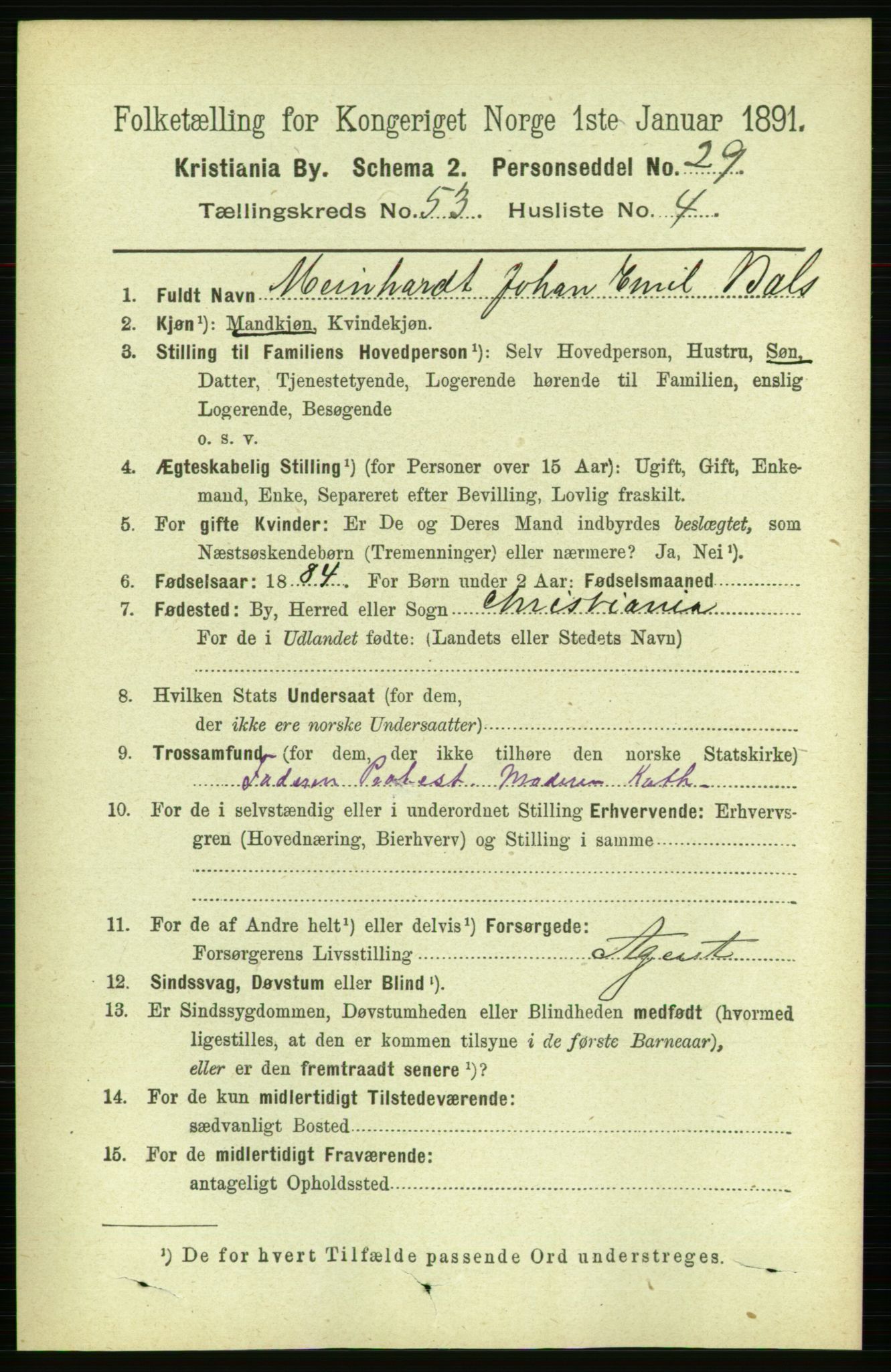 RA, 1891 census for 0301 Kristiania, 1891, p. 29912