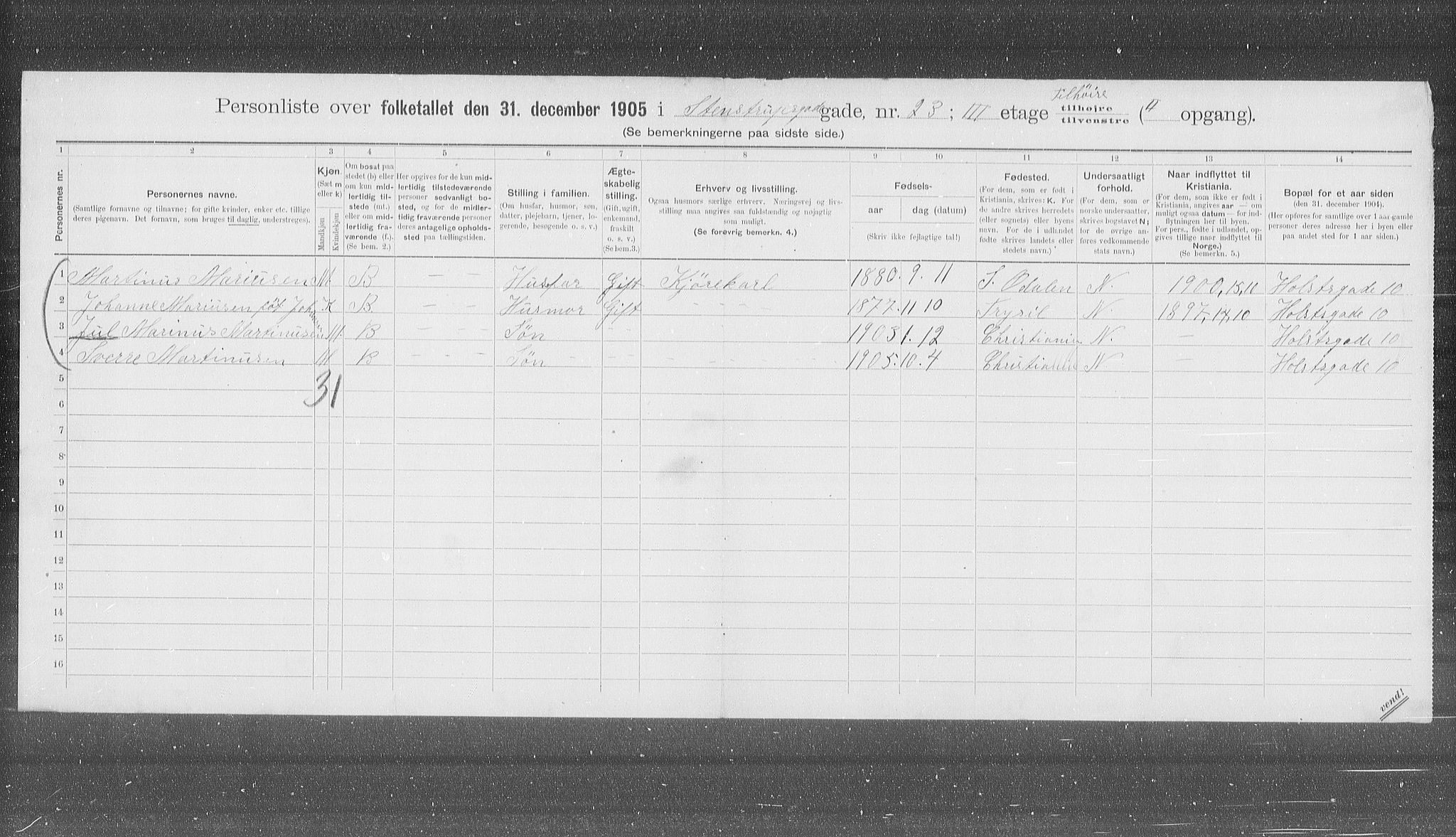 OBA, Municipal Census 1905 for Kristiania, 1905, p. 52903