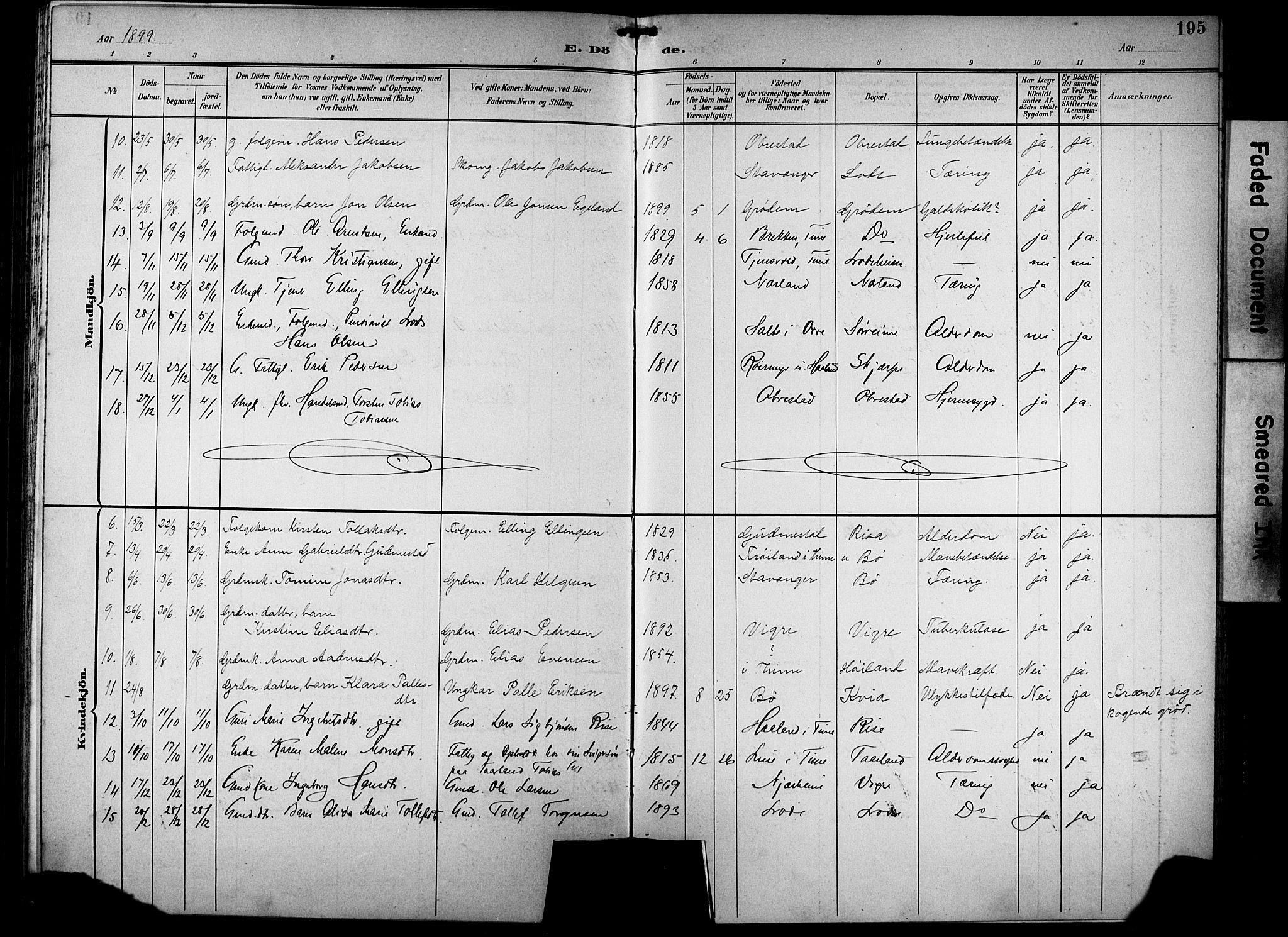 Hå sokneprestkontor, SAST/A-101801/001/30BB/L0005: Parish register (copy) no. B 5, 1894-1912, p. 195