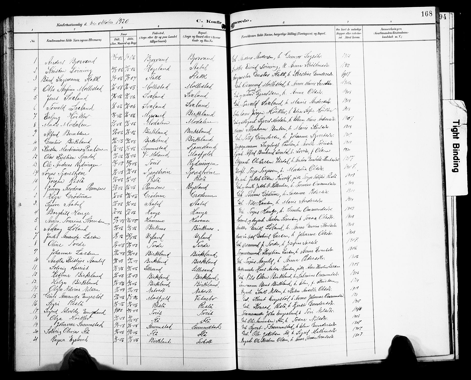Birkenes sokneprestkontor, SAK/1111-0004/F/Fb/L0004: Parish register (copy) no. B 4, 1893-1930, p. 168