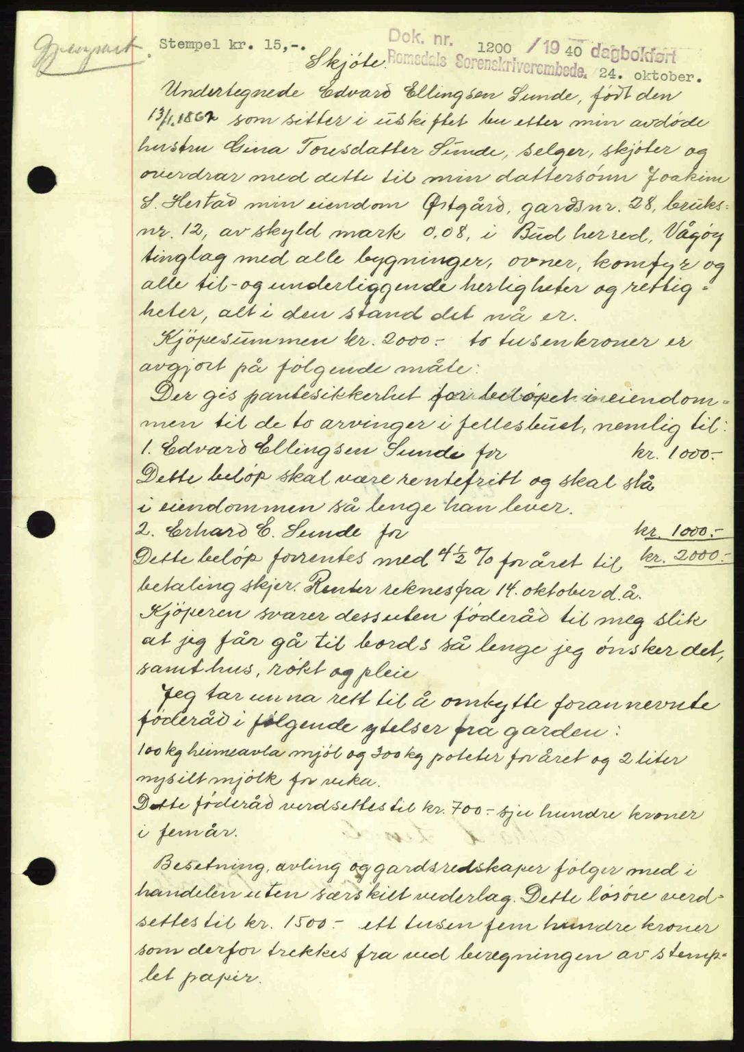 Romsdal sorenskriveri, AV/SAT-A-4149/1/2/2C: Mortgage book no. A8, 1939-1940, Diary no: : 1200/1940