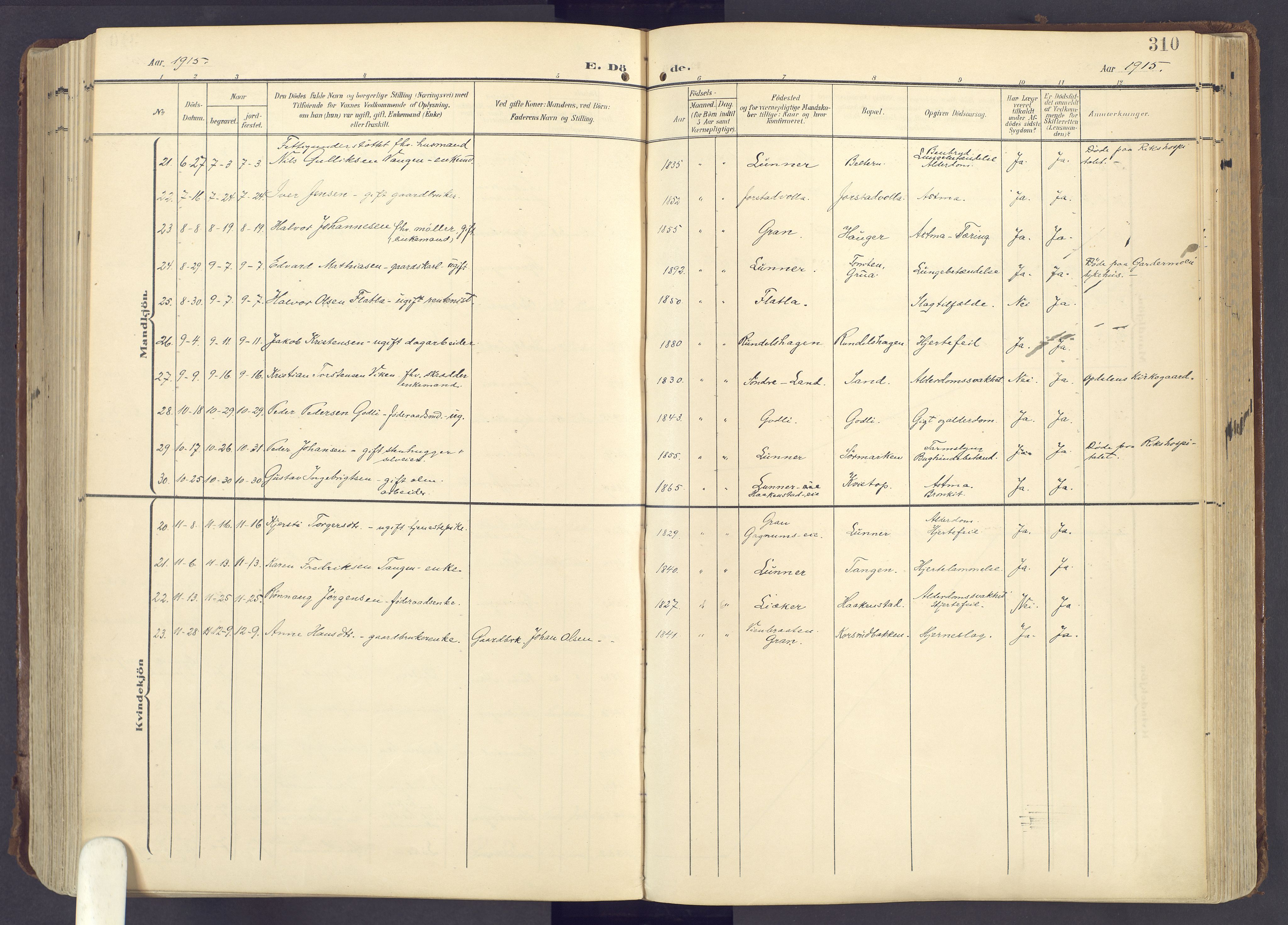 Lunner prestekontor, AV/SAH-PREST-118/H/Ha/Haa/L0001: Parish register (official) no. 1, 1907-1922, p. 310