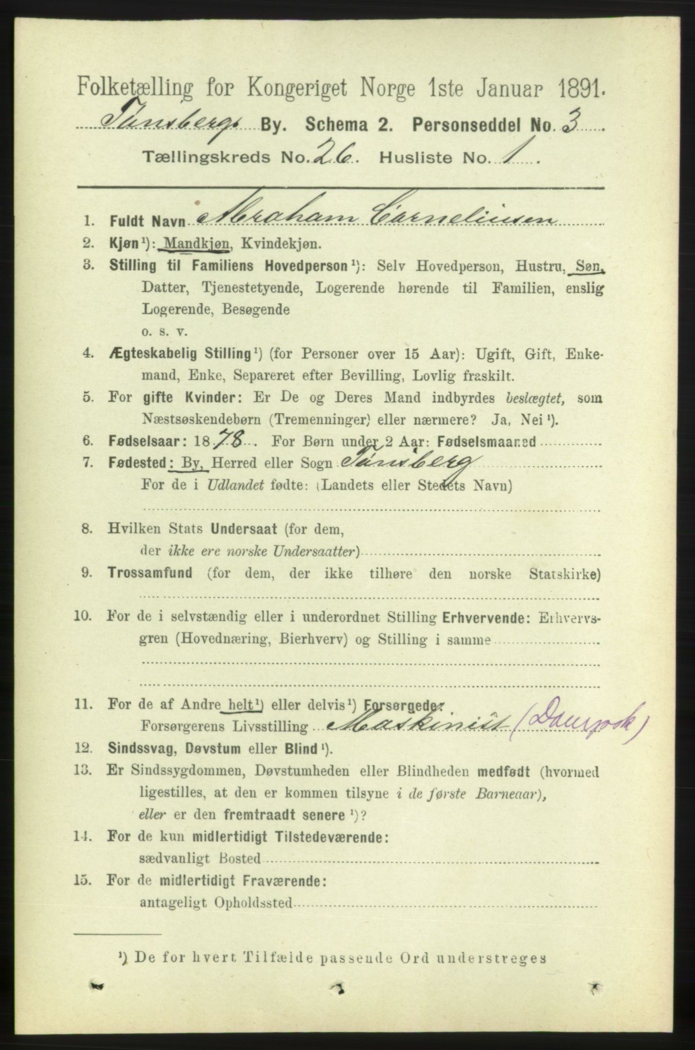 RA, 1891 census for 0705 Tønsberg, 1891, p. 6648