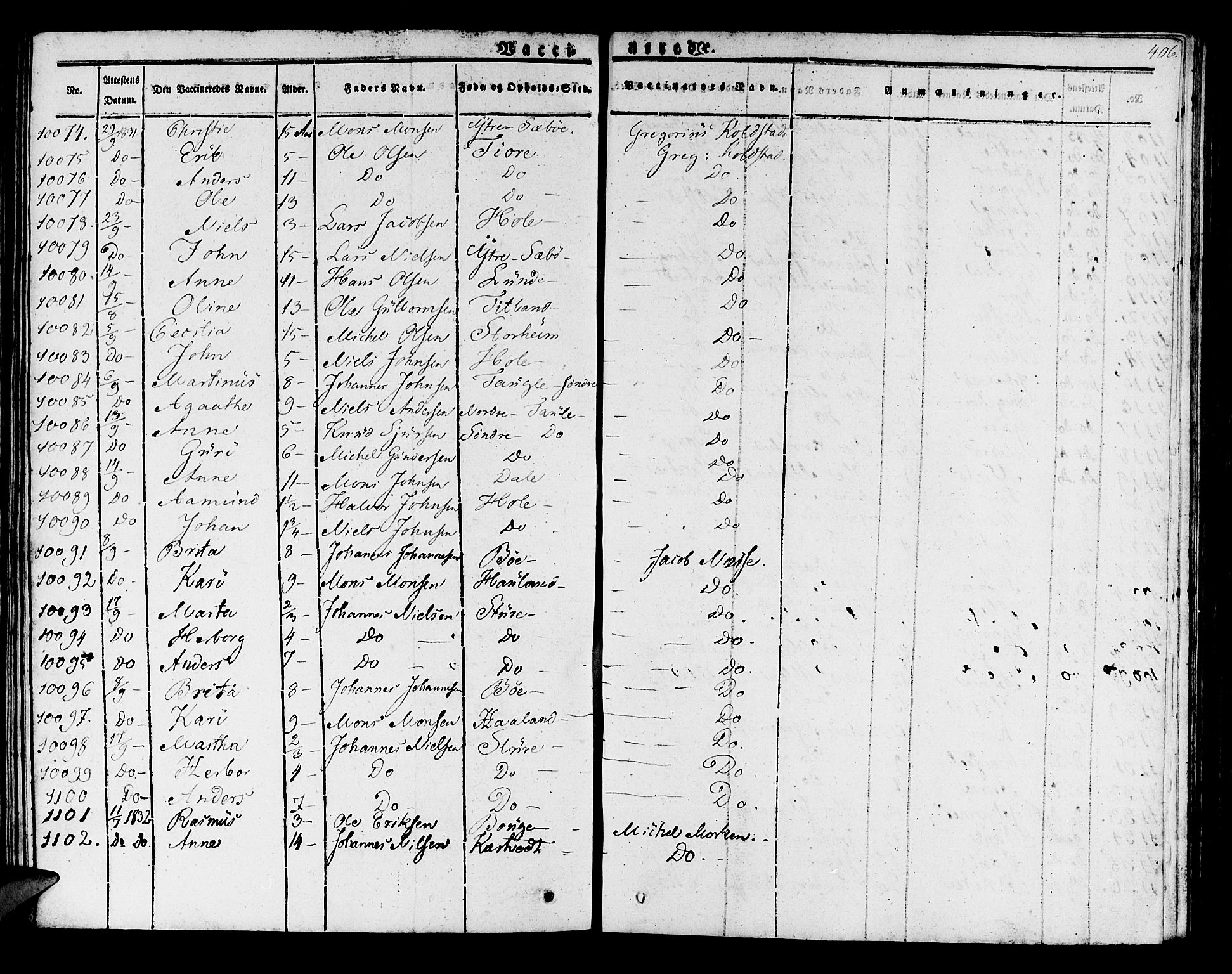 Manger sokneprestembete, AV/SAB-A-76801/H/Haa: Parish register (official) no. A 4, 1824-1838, p. 406