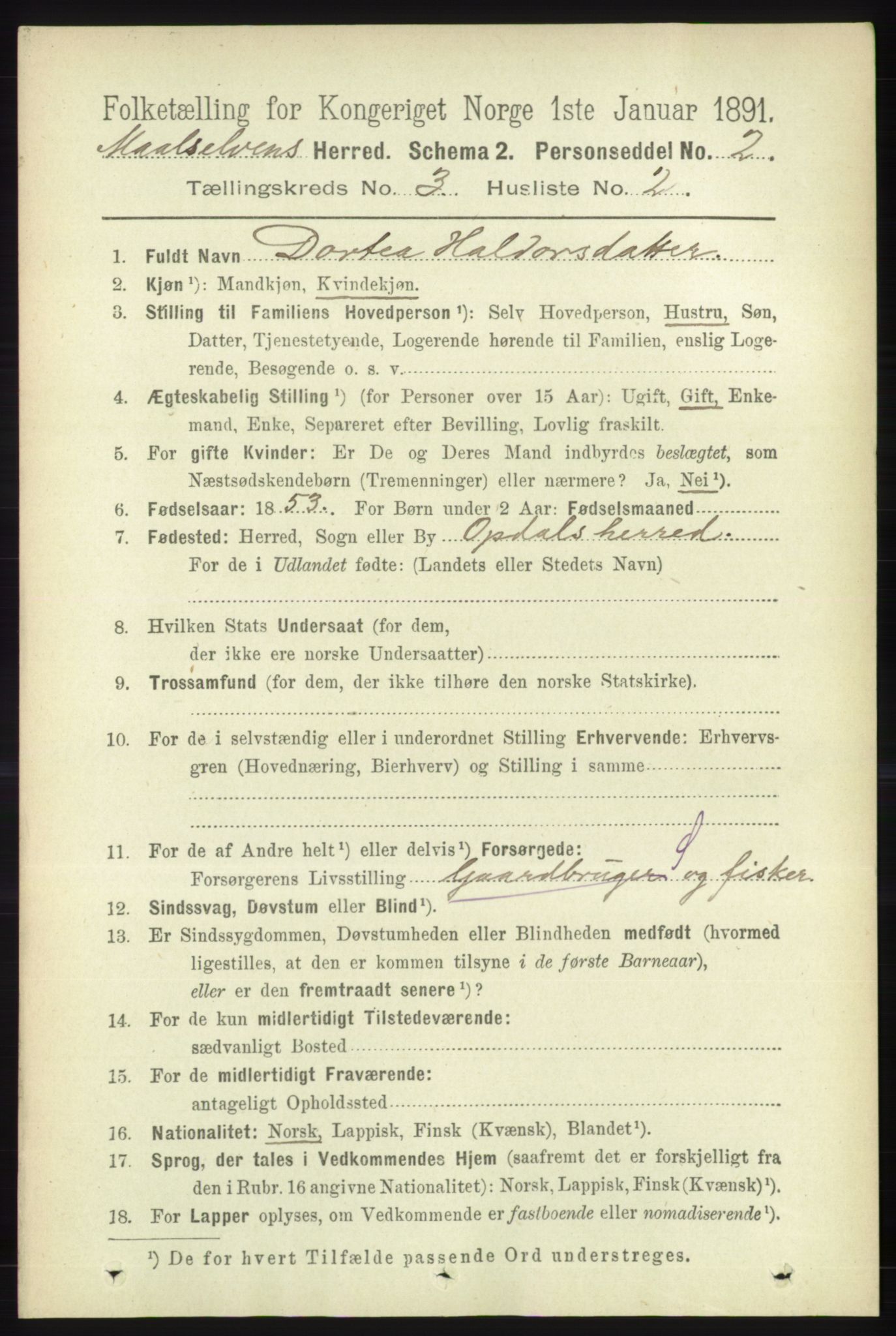 RA, 1891 census for 1924 Målselv, 1891, p. 600