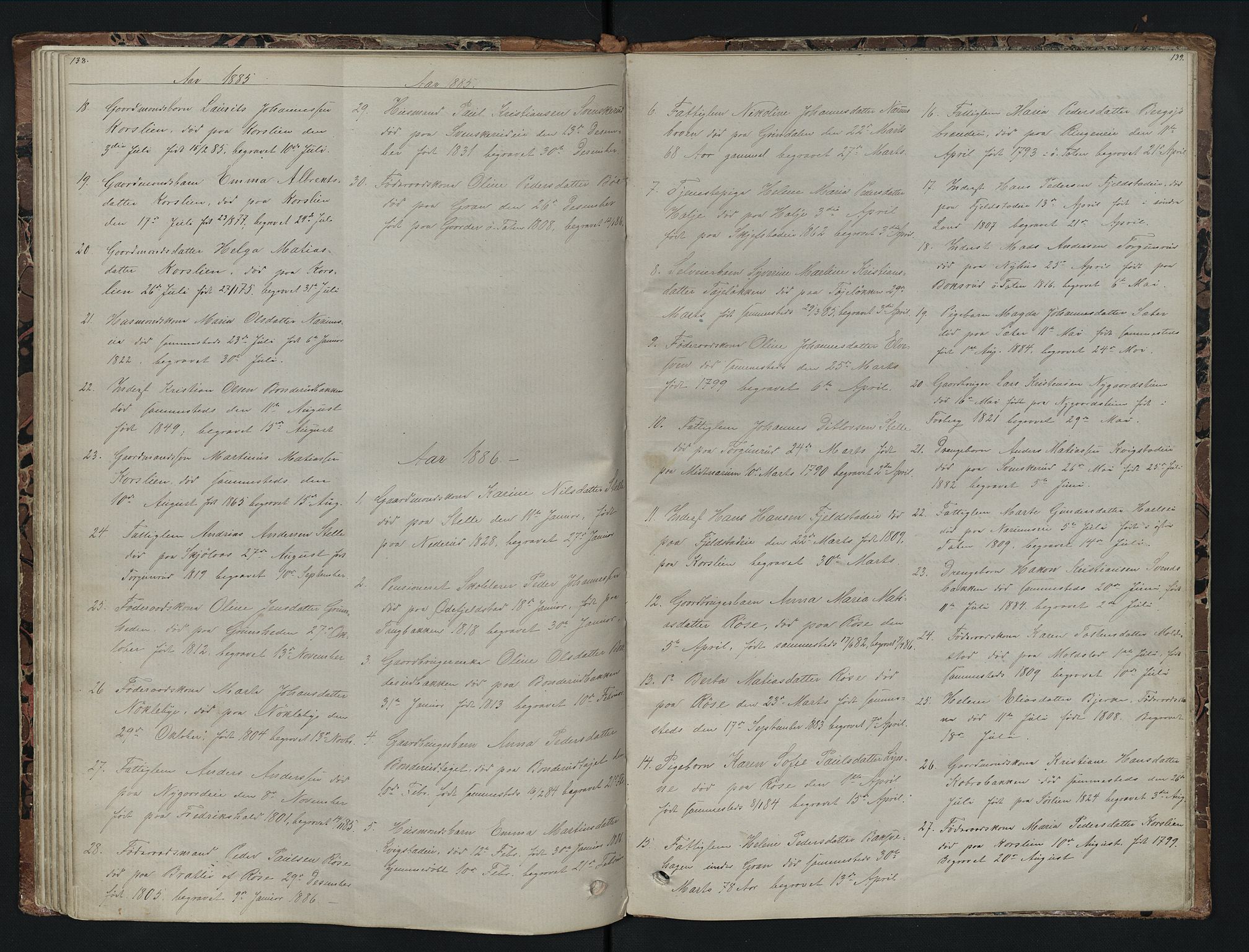 Vestre Toten prestekontor, AV/SAH-PREST-108/H/Ha/Hab/L0007: Parish register (copy) no. 7, 1872-1900, p. 138-139