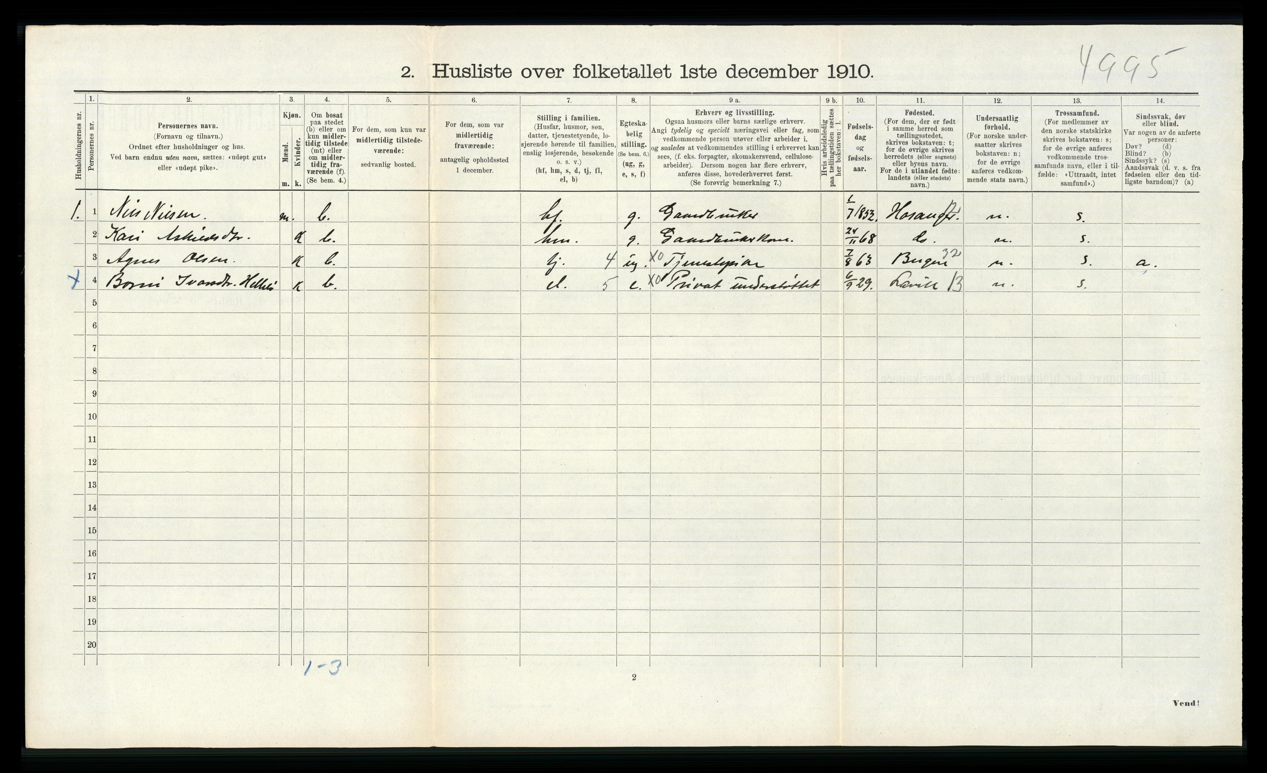 RA, 1910 census for Alversund, 1910, p. 609