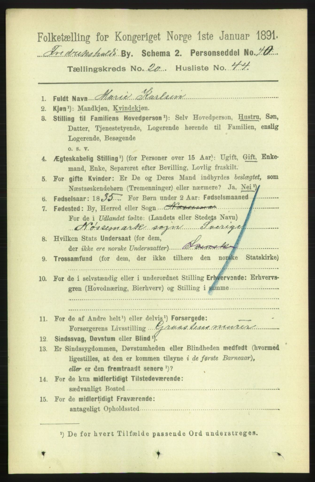 RA, 1891 census for 0101 Fredrikshald, 1891, p. 12985