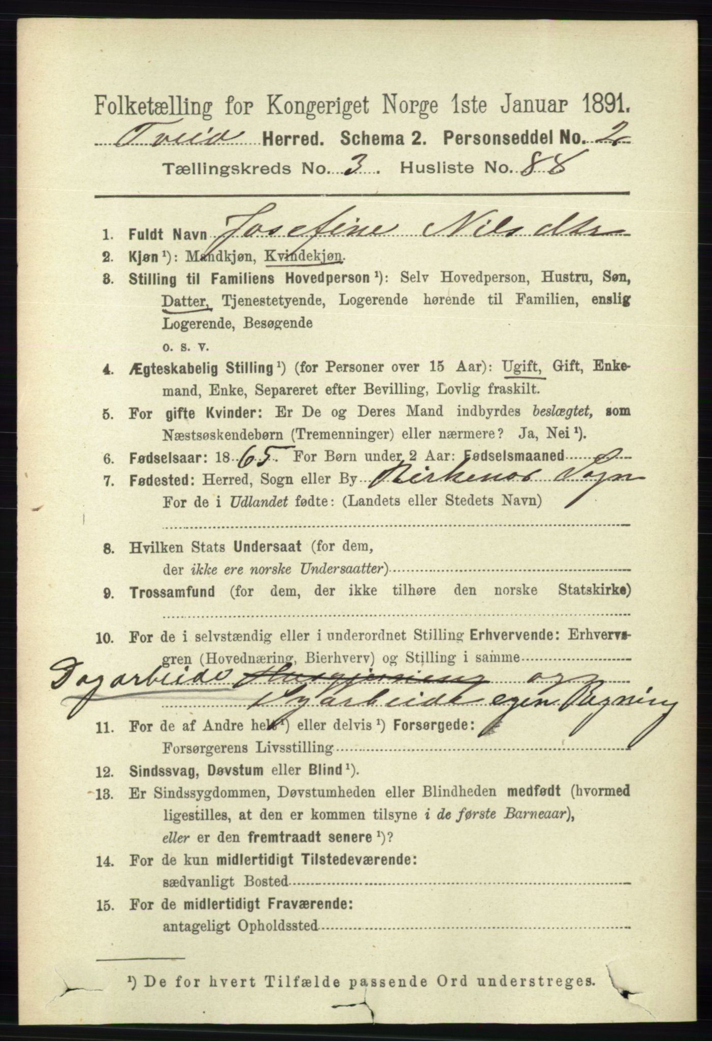 RA, 1891 census for 1013 Tveit, 1891, p. 1733